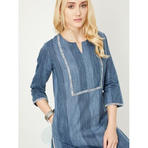 Max Women's Cotton Blend Regular Kurta (PAWWSU24CU_Indigo_S
