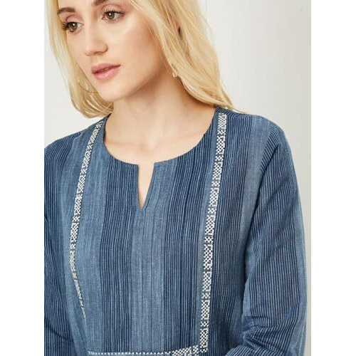 Max Women's Cotton Blend Regular Kurta (PAWWSU24CU_Indigo_S