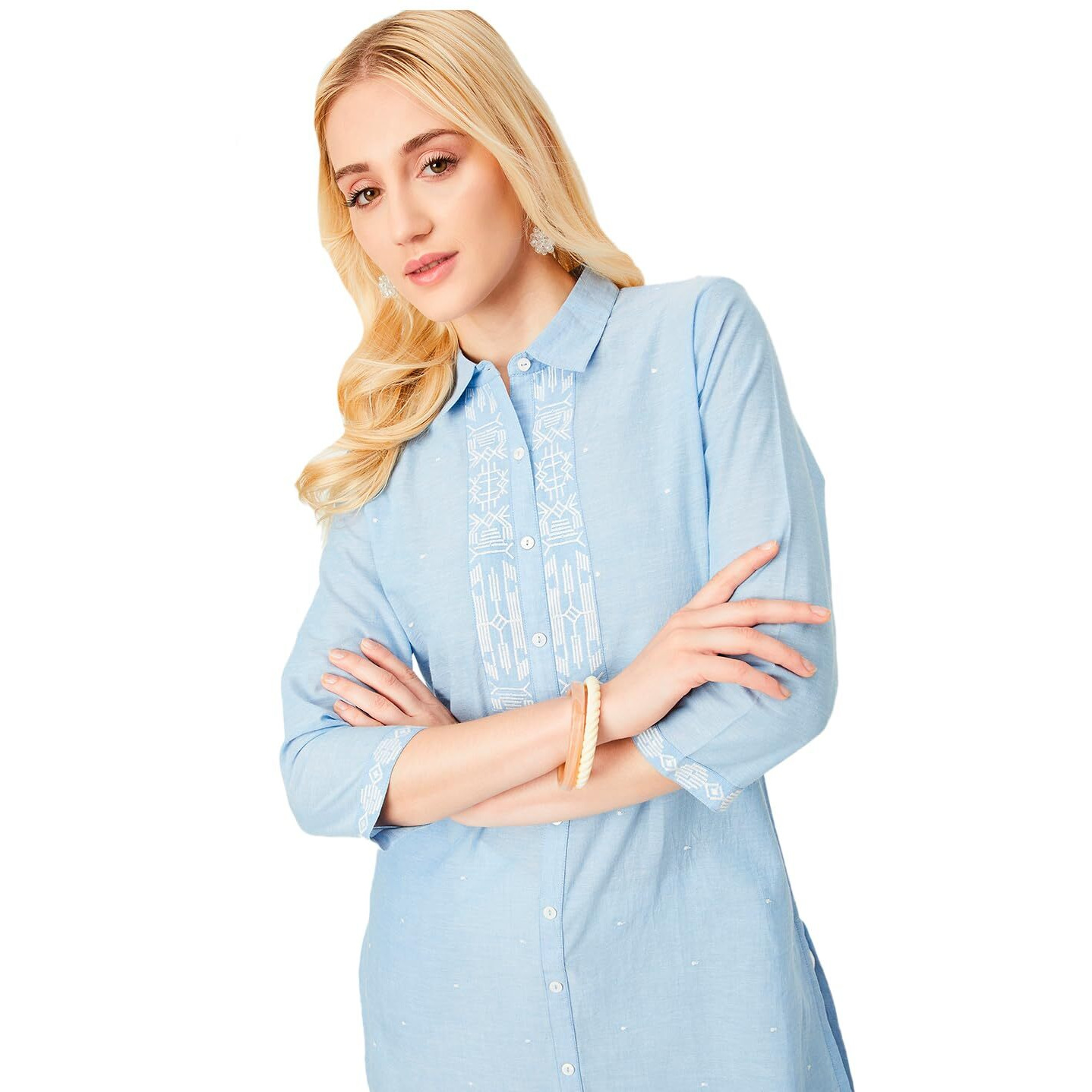 Max Women's Cotton Blend Regular Kurta (PAWWSU24IN_Blue_L