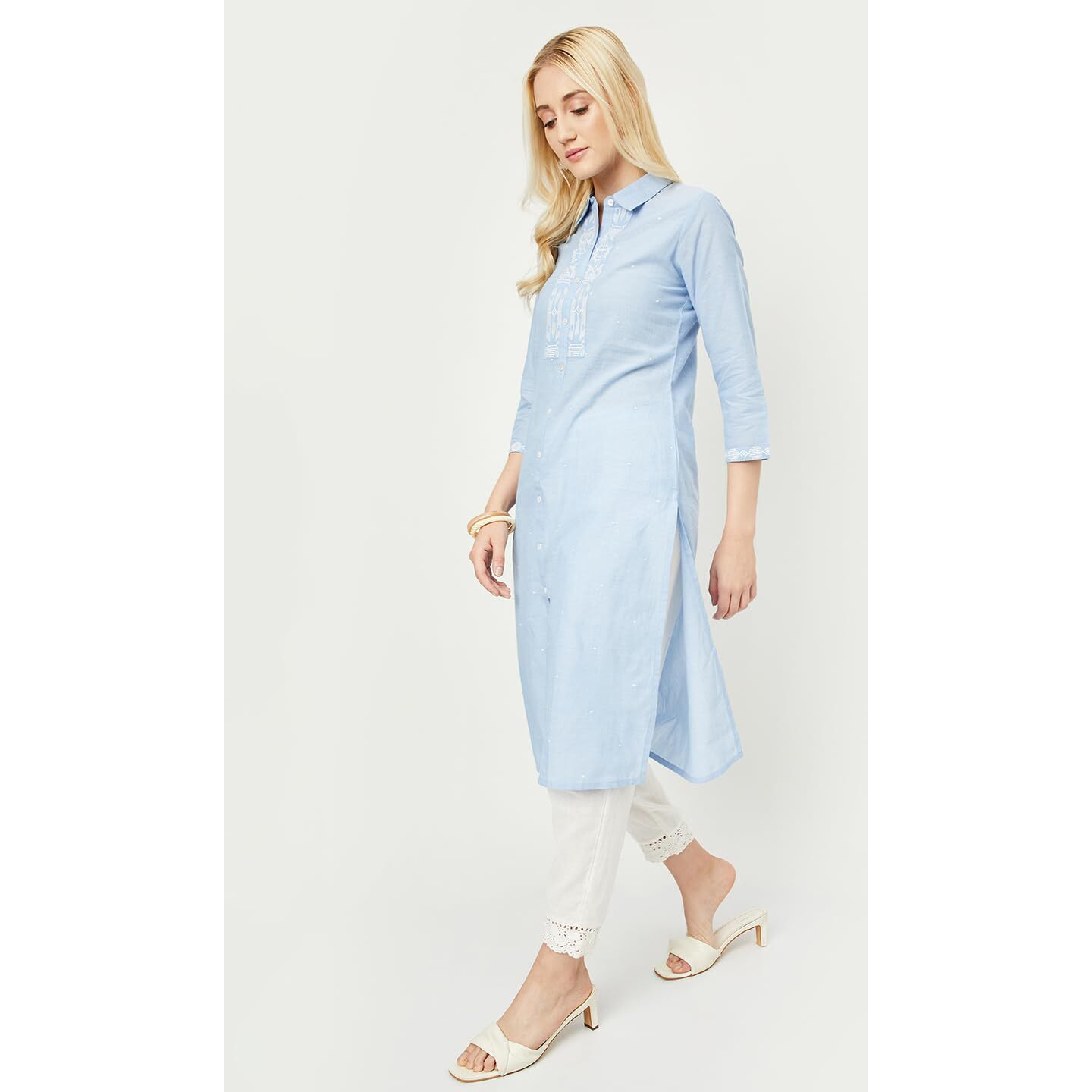 Max Women's Cotton Blend Regular Kurta (PAWWSU24IN_Blue_L