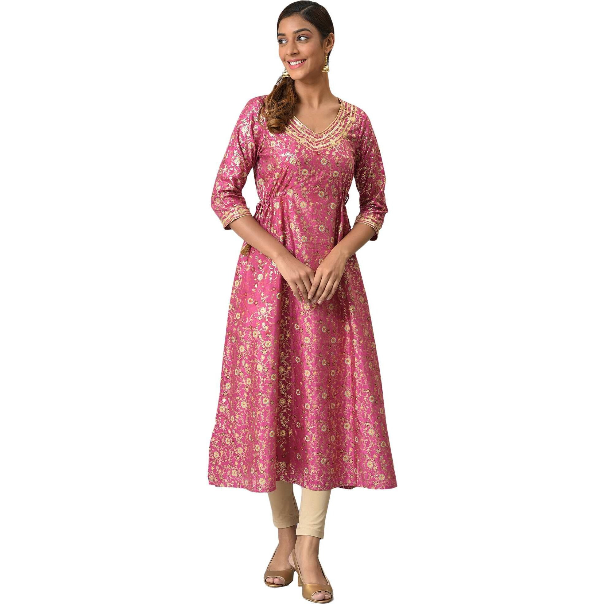 Aurelia Women Polyester Lilac Rose Floral Printed A-Line Kurta_22Aua13603-505304_XXL