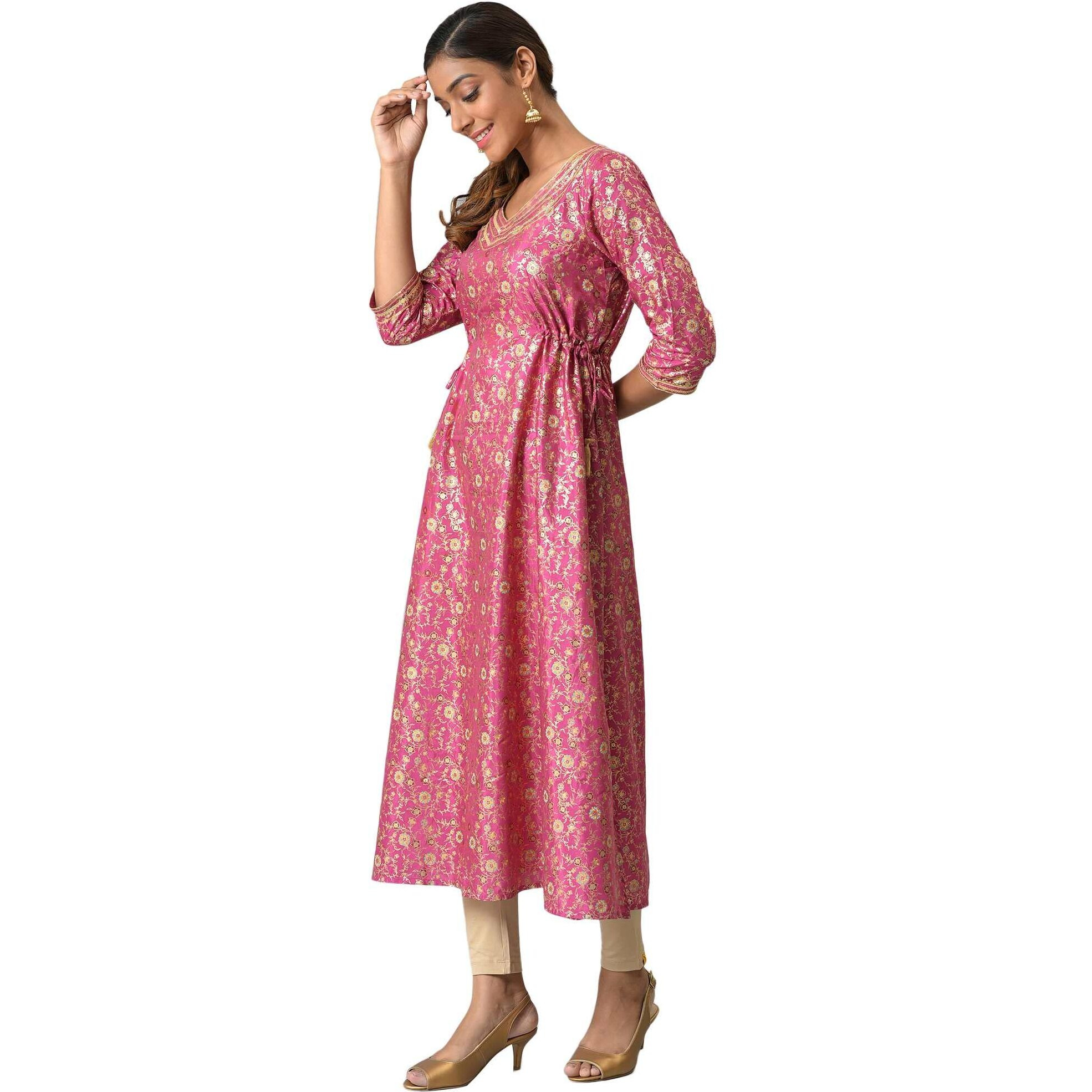 Aurelia Women Polyester Lilac Rose Floral Printed A-Line Kurta_22Aua13603-505304_XXL