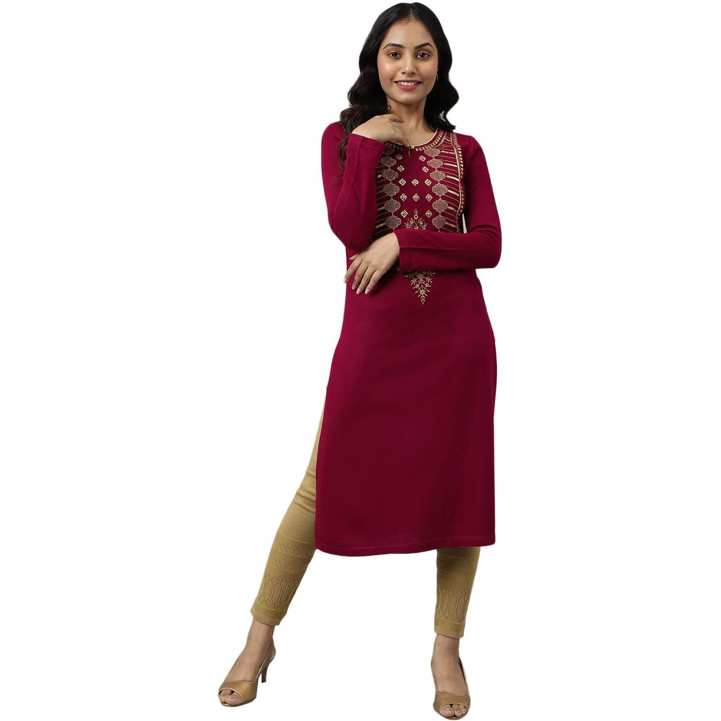 Aurelia Women's Acrylic Regular Kurta (22NOA13713-703252_Pink