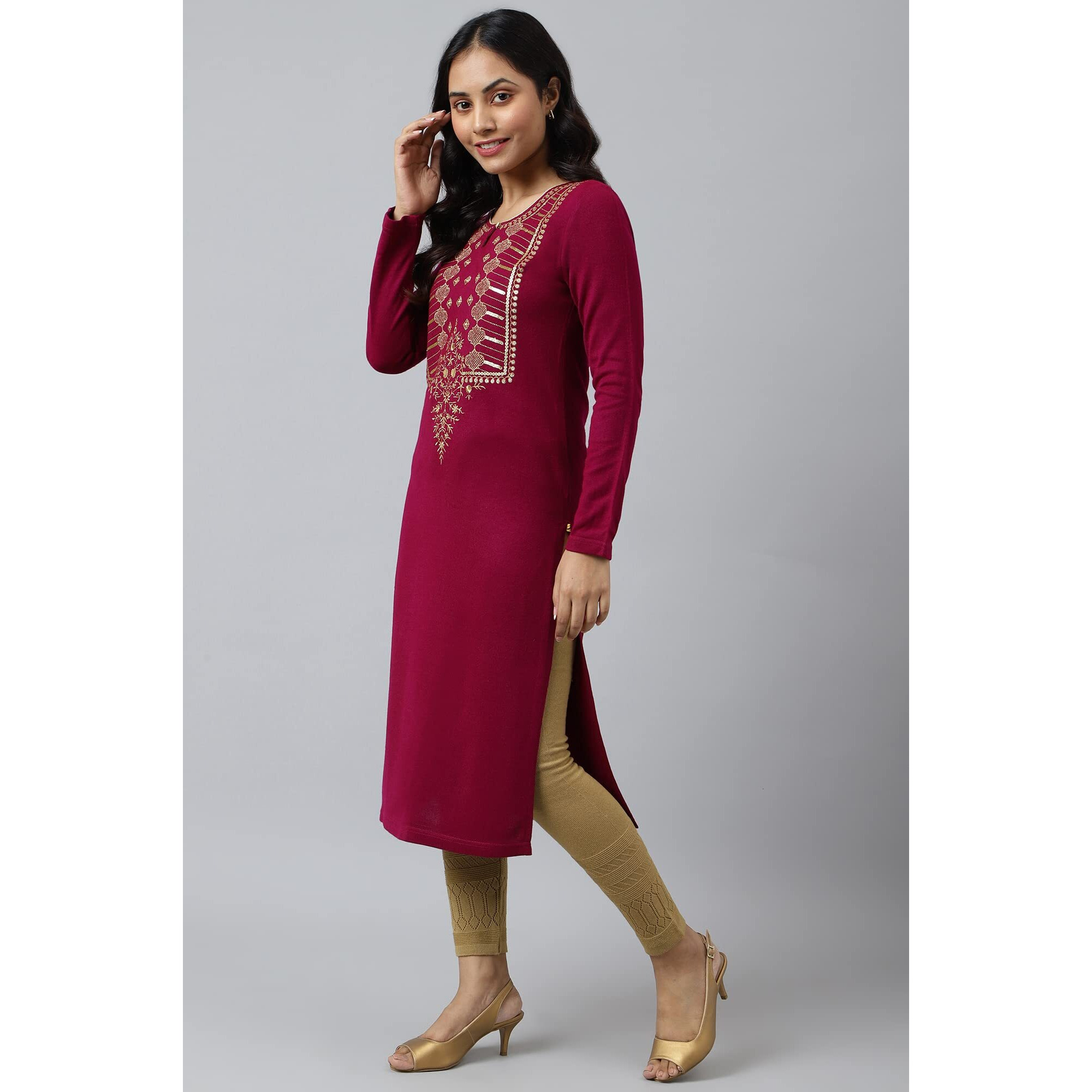 Aurelia Women's Acrylic Regular Kurta (22NOA13713-703252_Pink