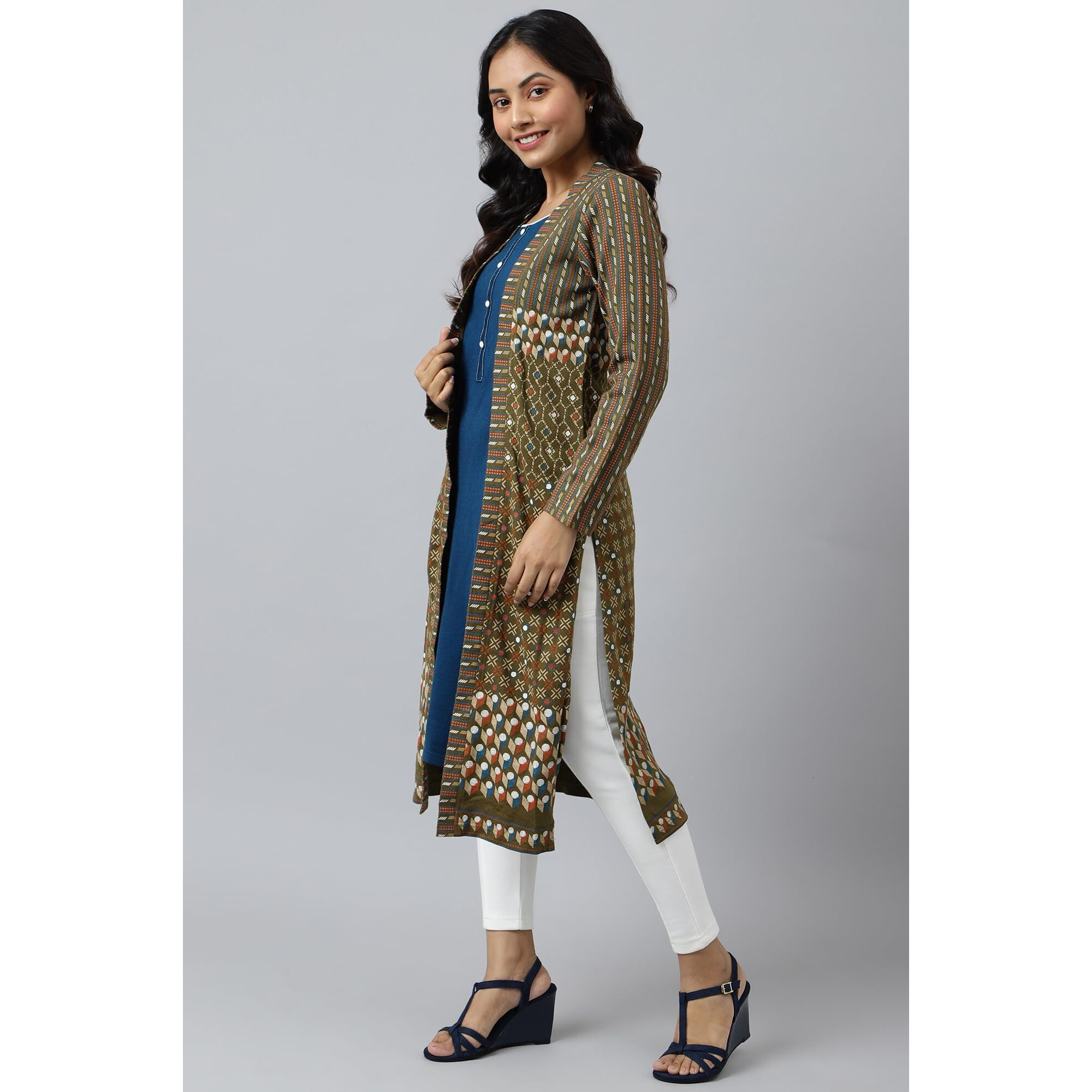 Aurelia Women's Acrylic Regular Kurta (22NOA13726-505827_Green