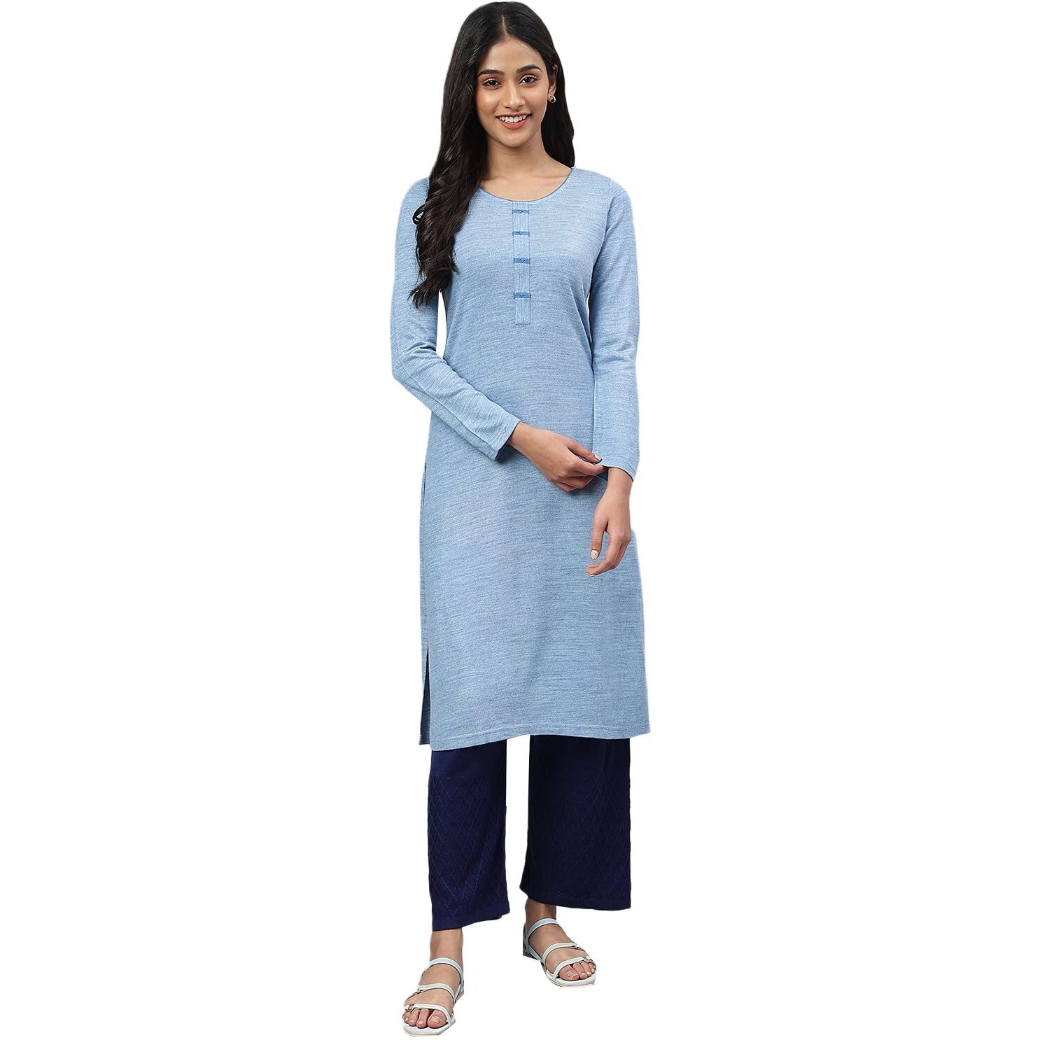 Aurelia Women's Acrylic Regular Kurta (22NOA13740-703259_Blue