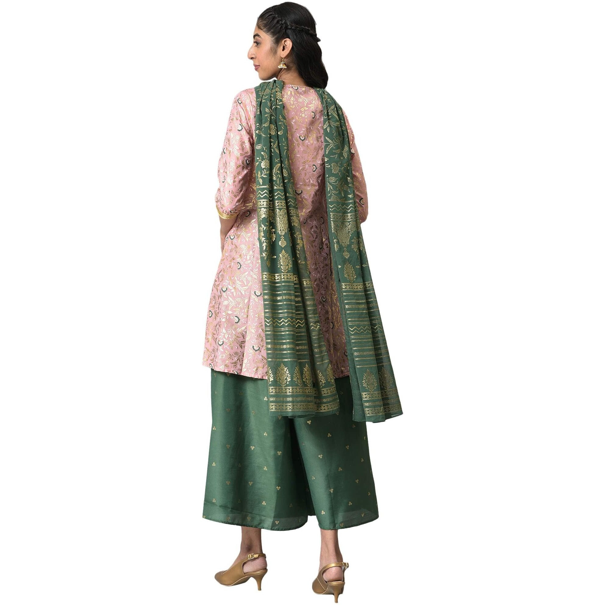 Aurelia Women Pink Zari Embroidered Kurta With Green Palazzo And Dupatta_22AUD10497-504408_L