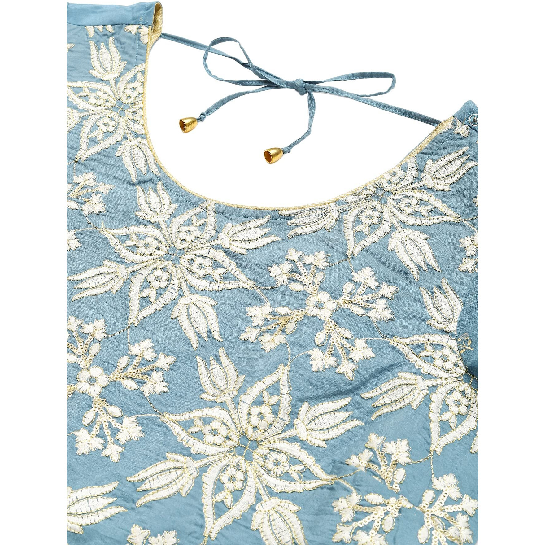 Aurelia Women Blue Mist Embroidered Crop Top With Palazzo And Drape_22AUD10504-604974_S