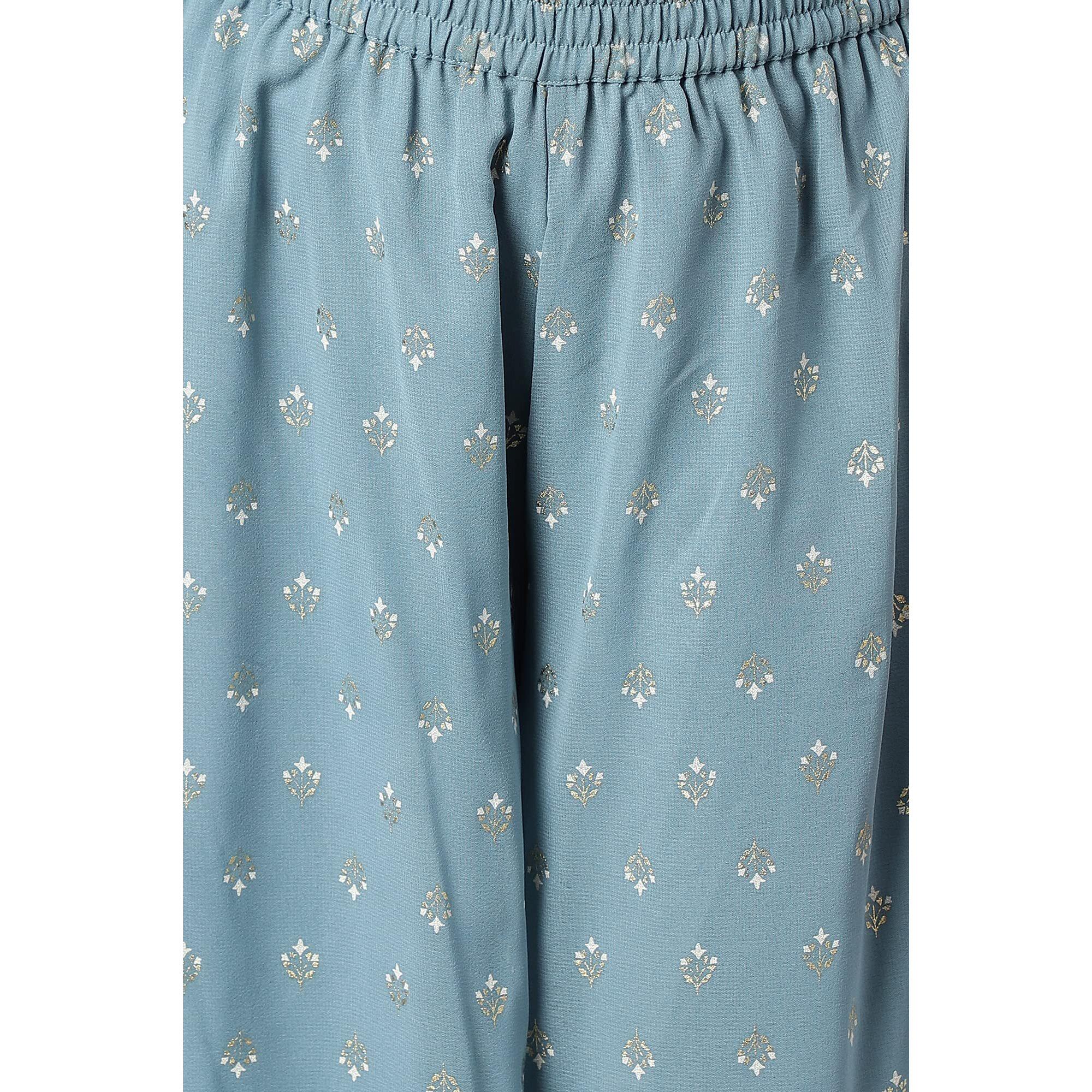 Aurelia Women Blue Mist Embroidered Crop Top With Palazzo And Drape_22AUD10504-604974_S