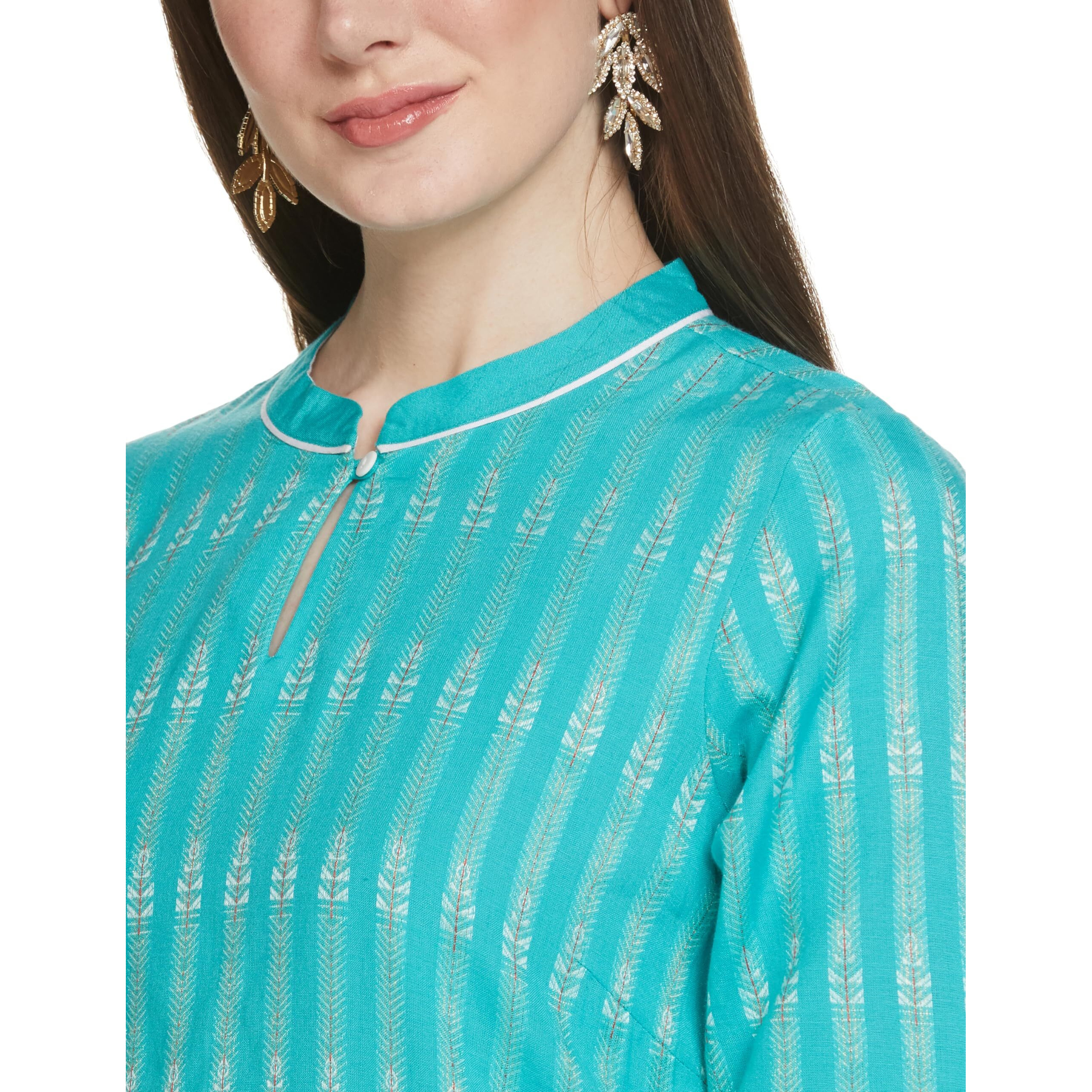 Aurelia Women's Rayon Solid Regular Green Printed Dobby Kurta (23FEA13799-702938