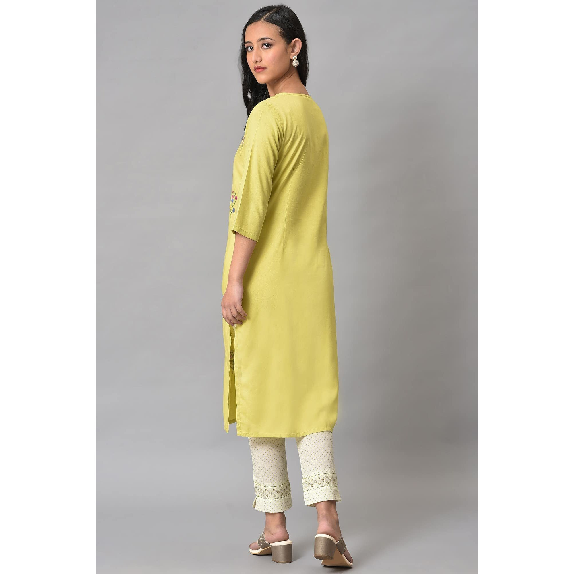 W for Woman Light Green Embroidered Pintuck Summer Kurta_23FEW18933-219096_L_12