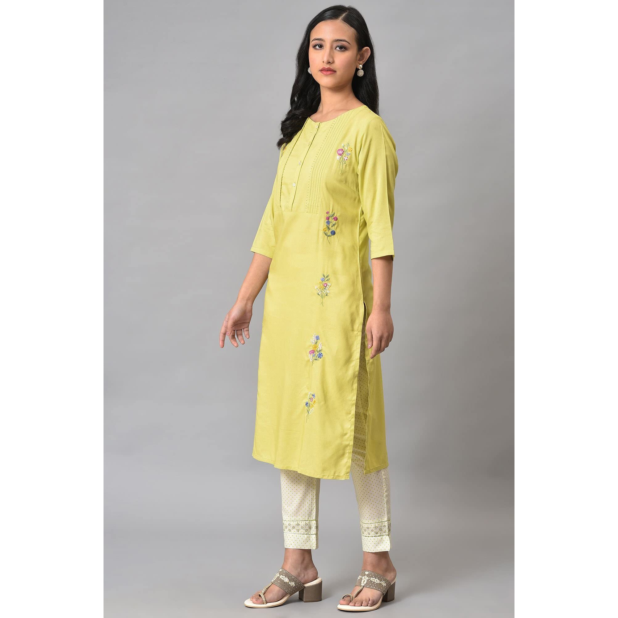 W for Woman Light Green Embroidered Pintuck Summer Kurta_23FEW18933-219096_L_12