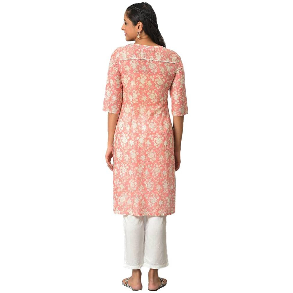 Aurelia Orange Floral Printed Printed Cotton Regular Kurta for Women