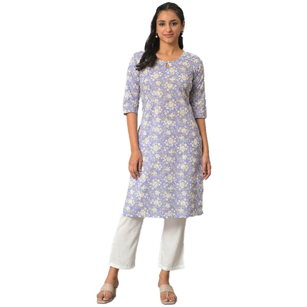 Aurelia Purple Floral Printed Printed Cotton Regular Kurta for Women