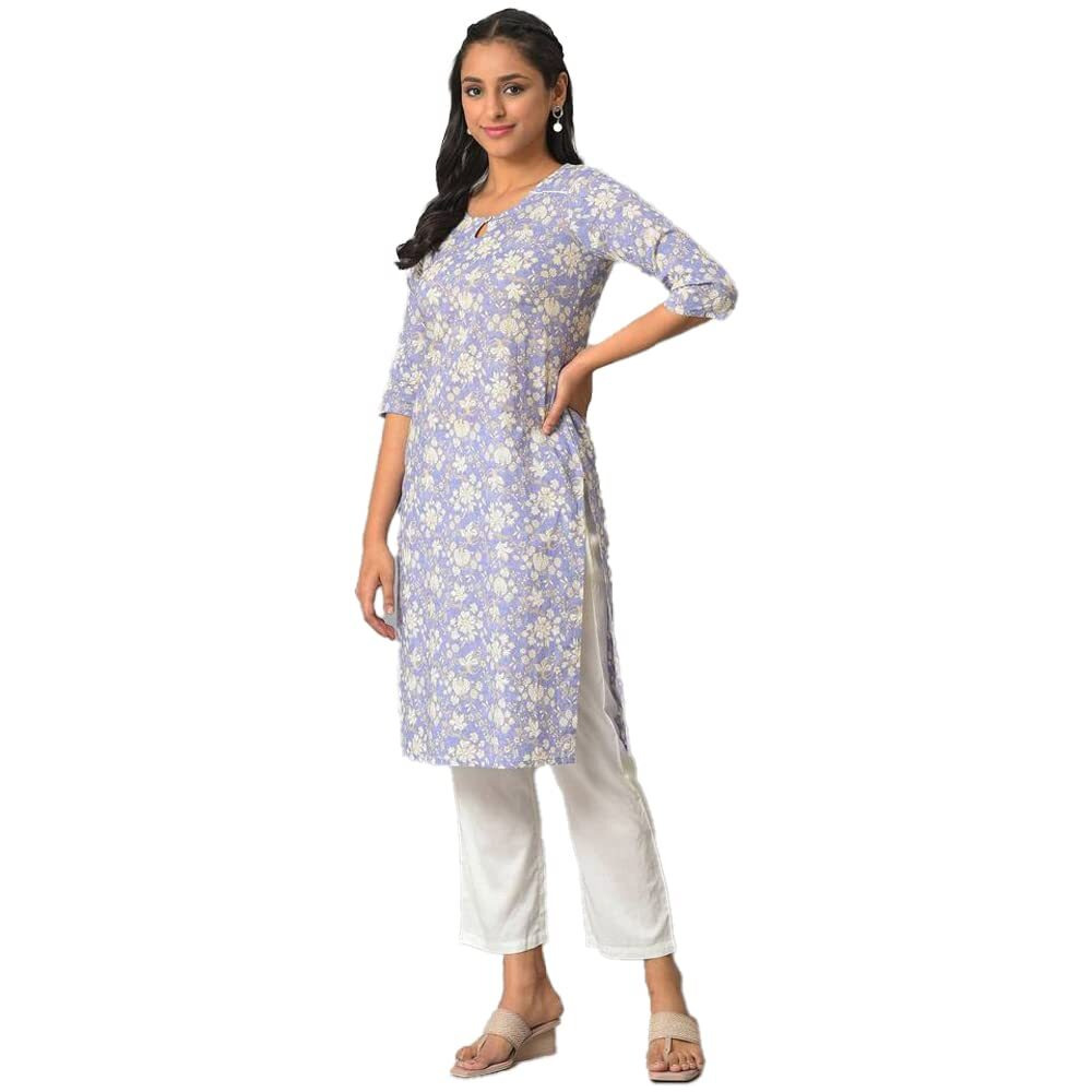 Aurelia Purple Floral Printed Printed Cotton Regular Kurta for Women