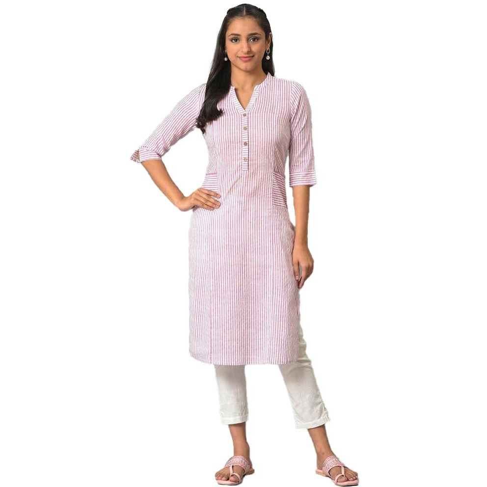 Aurelia Purple Solid Cotton Regular Kurta for Women