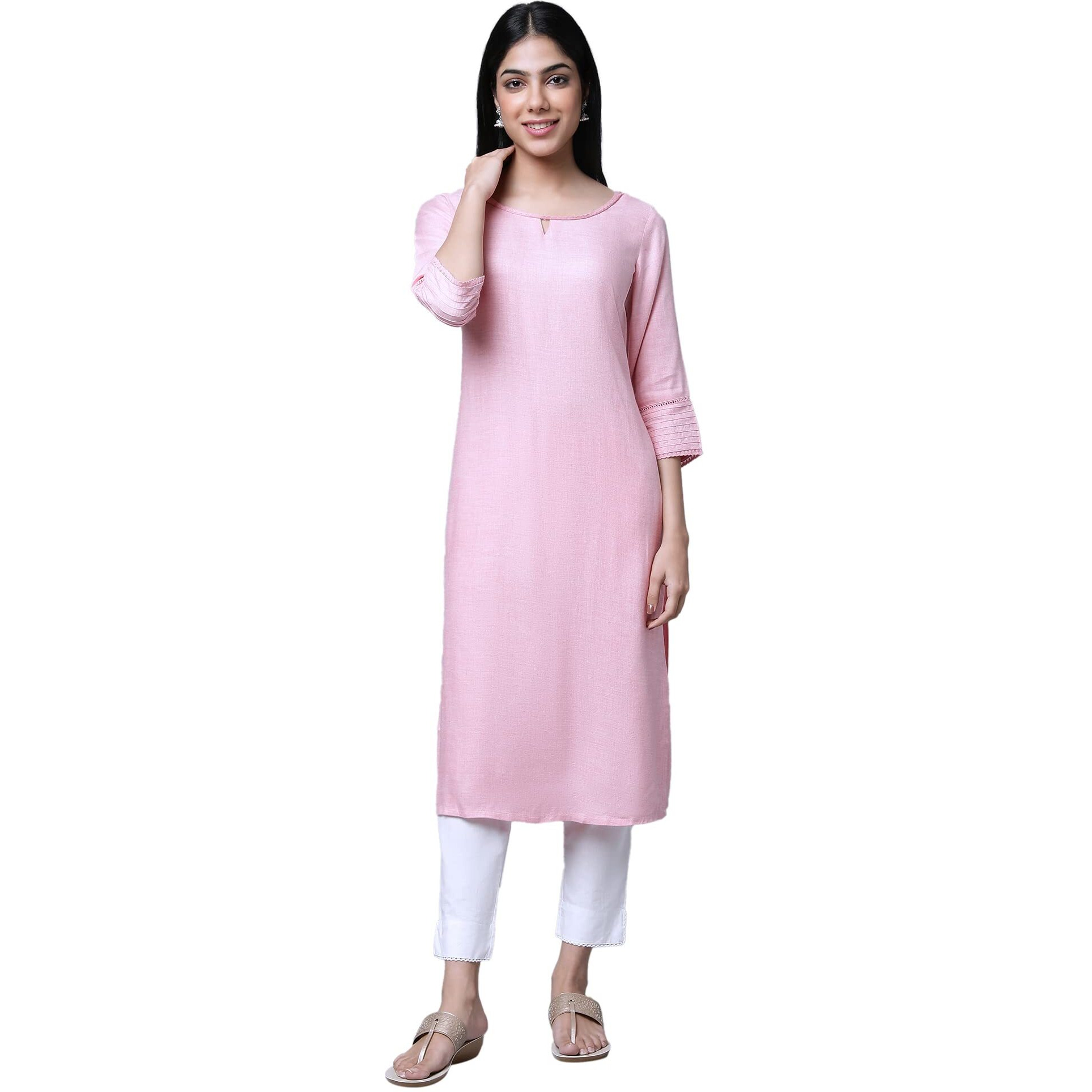 Aurelia Women's Viscose Solid Regular Kurta (23FEA12231-702548_Pink