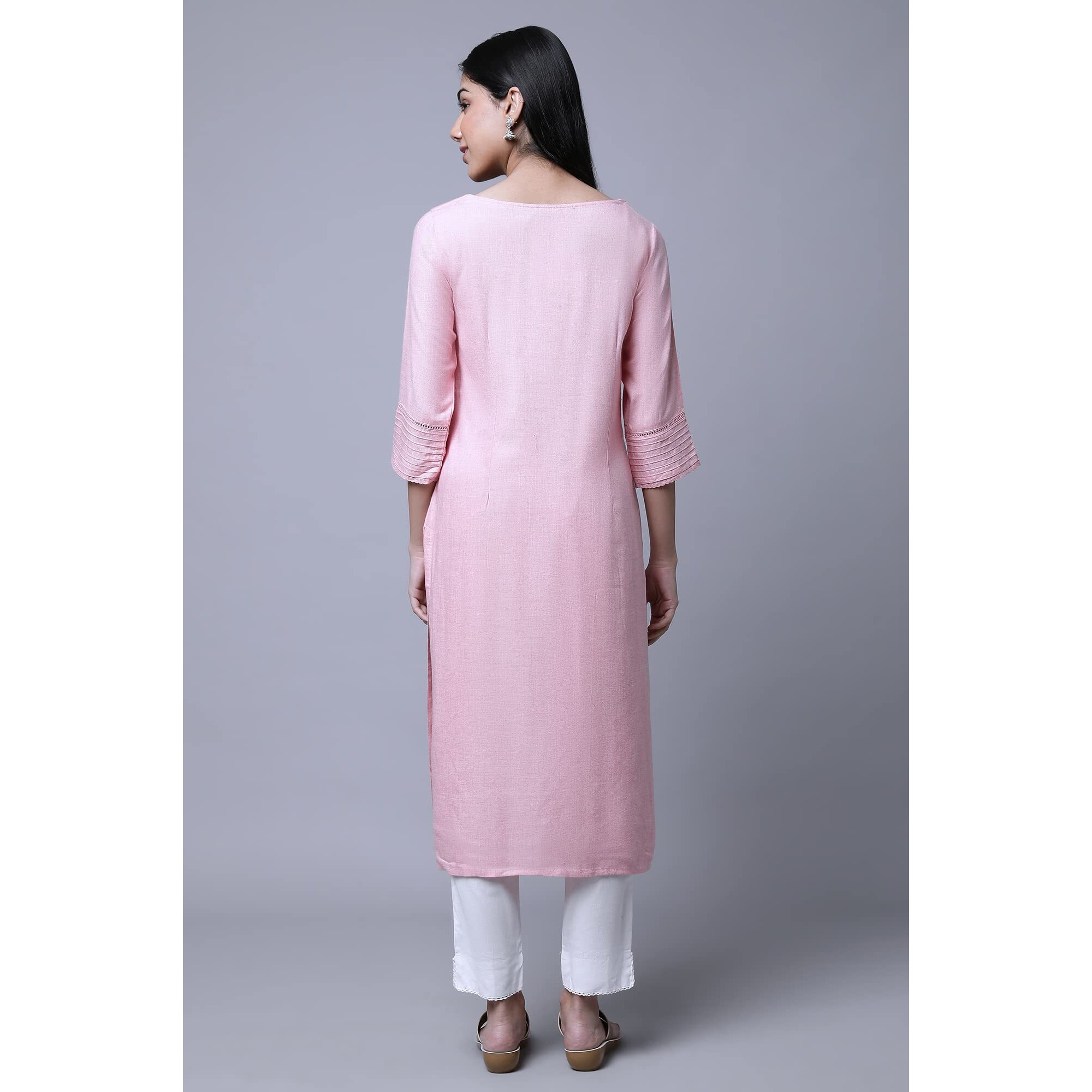 Aurelia Women's Viscose Solid Regular Kurta (23FEA12231-702548_Pink