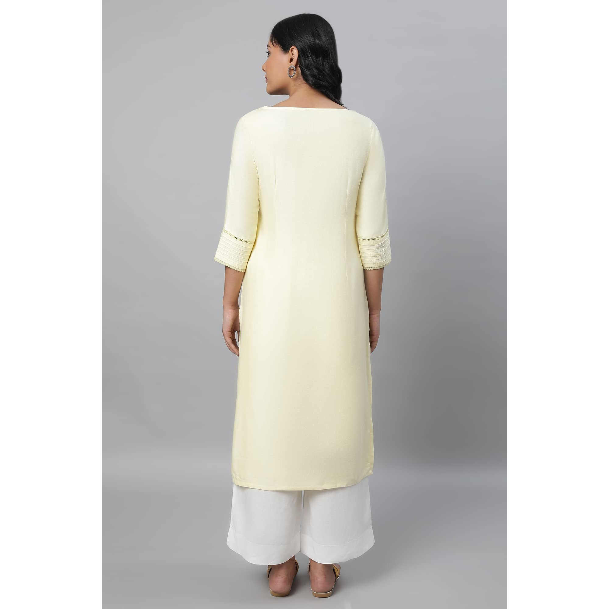Aurelia Women's Viscose Solid Regular Kurta (23FEA12231-702549_Yellow_XXL