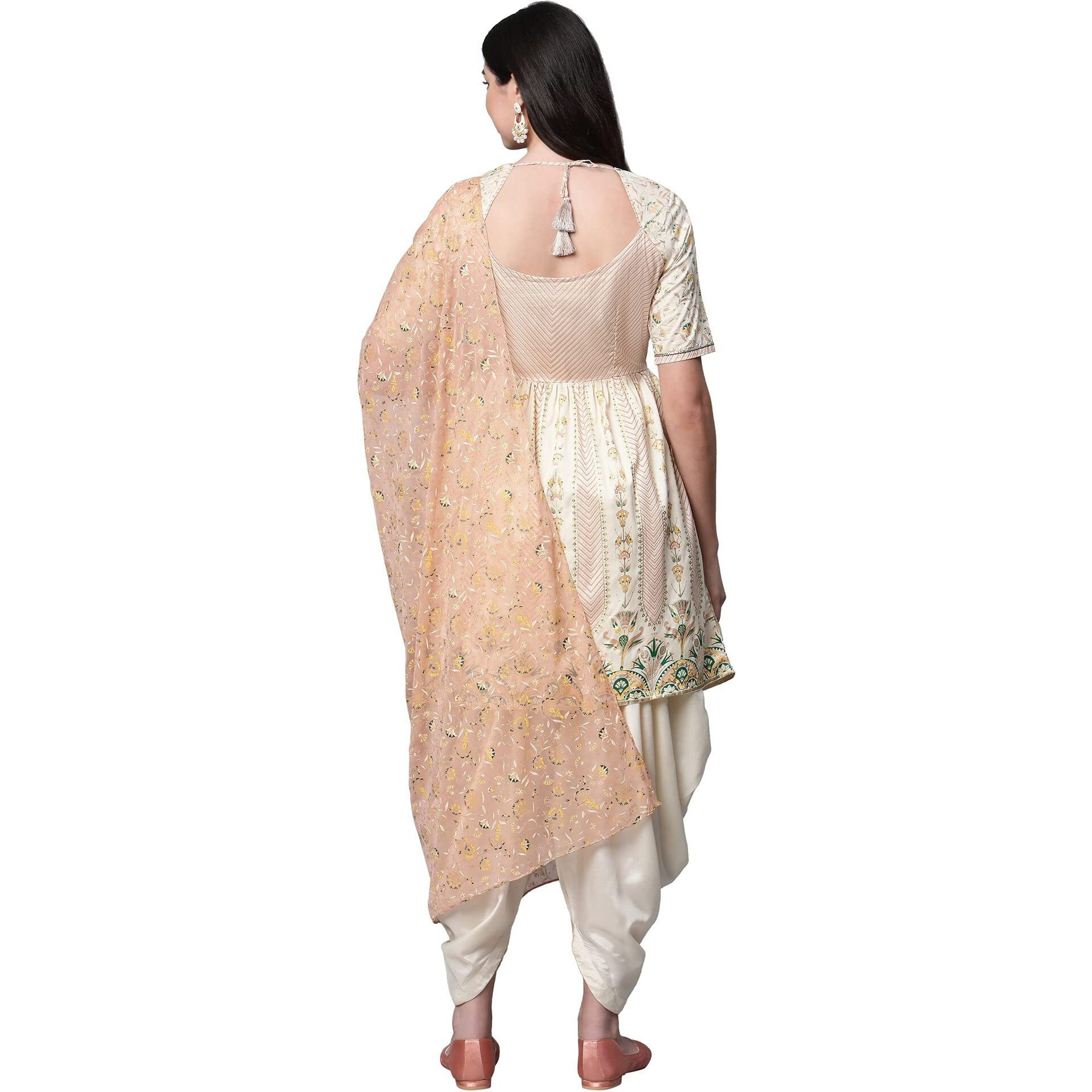 Aurelia Women's Viscose Blend Kurta & Dhoti & Dupatta (23FED10518-506277_White_S