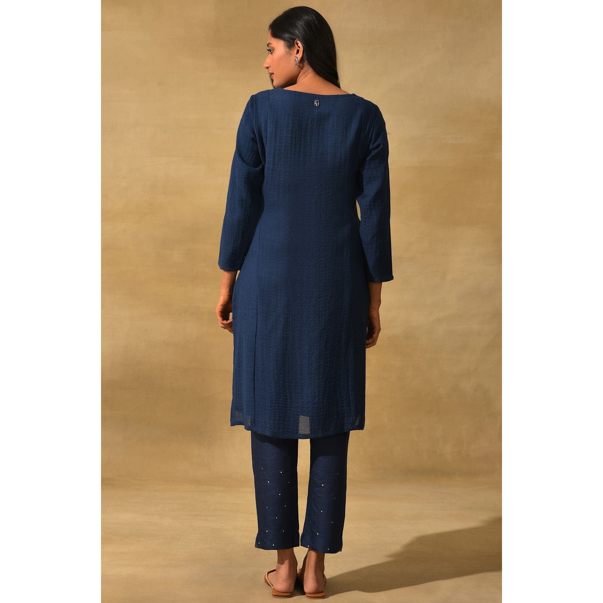 W for Woman Blue Woollen Embroidered Kurta_22JUF11589-920675_S