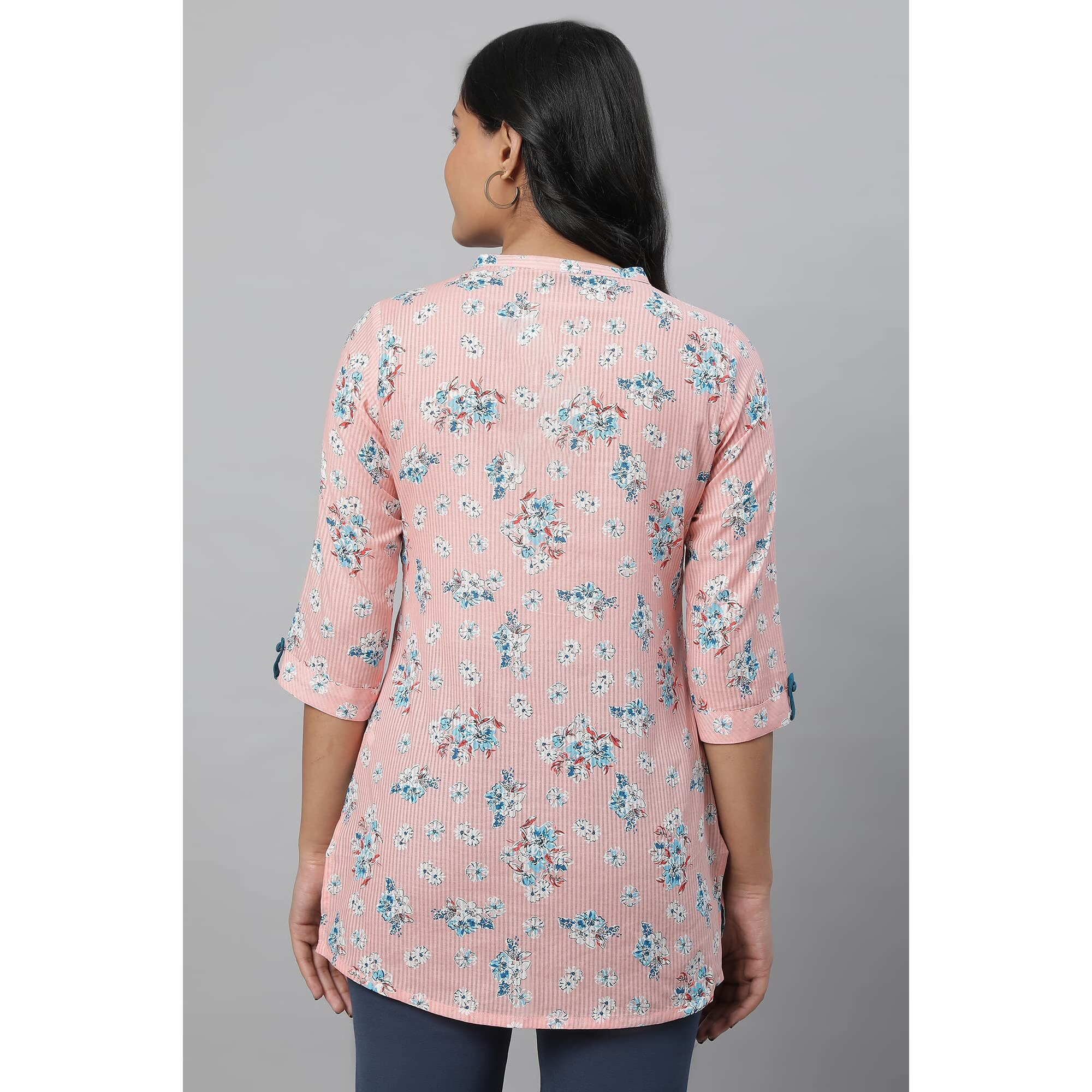 Aurelia Peach Striped Cotton Regular Kurti for Women