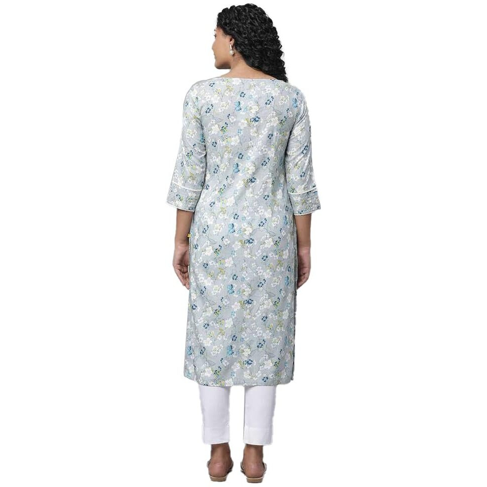 Aurelia Grey Floral Printed Printed Straight Long Kurta for Women