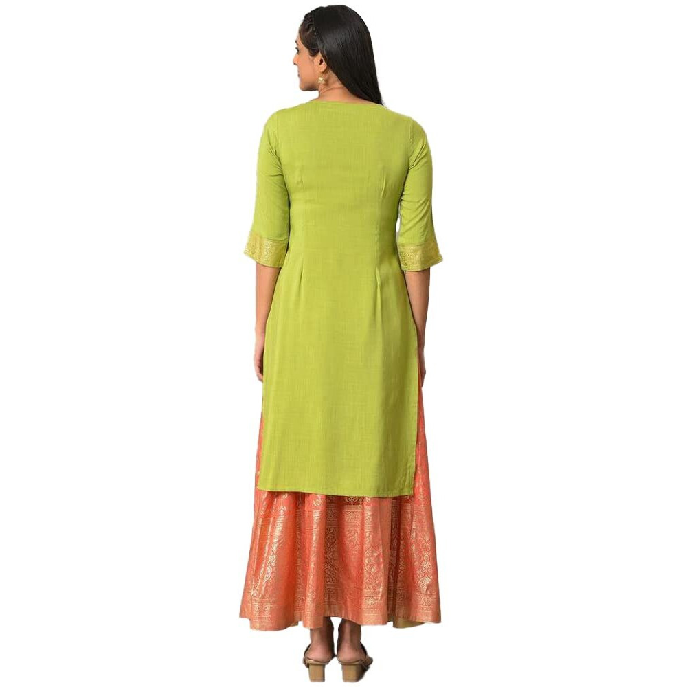 Aurelia Green Foil Hand Work Regular Kurta for Women