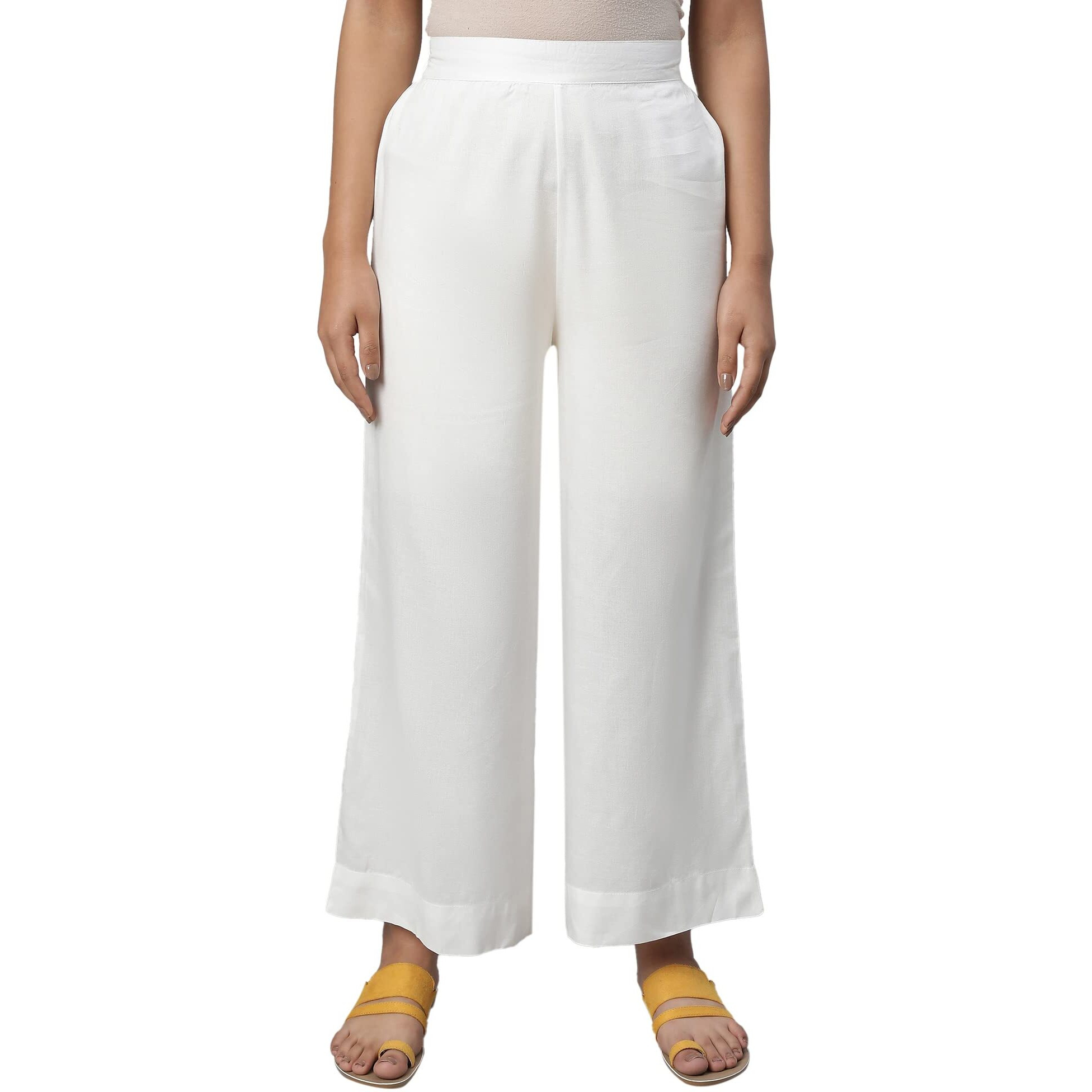 Aurelia White Solid Palazzo Pants for Women
