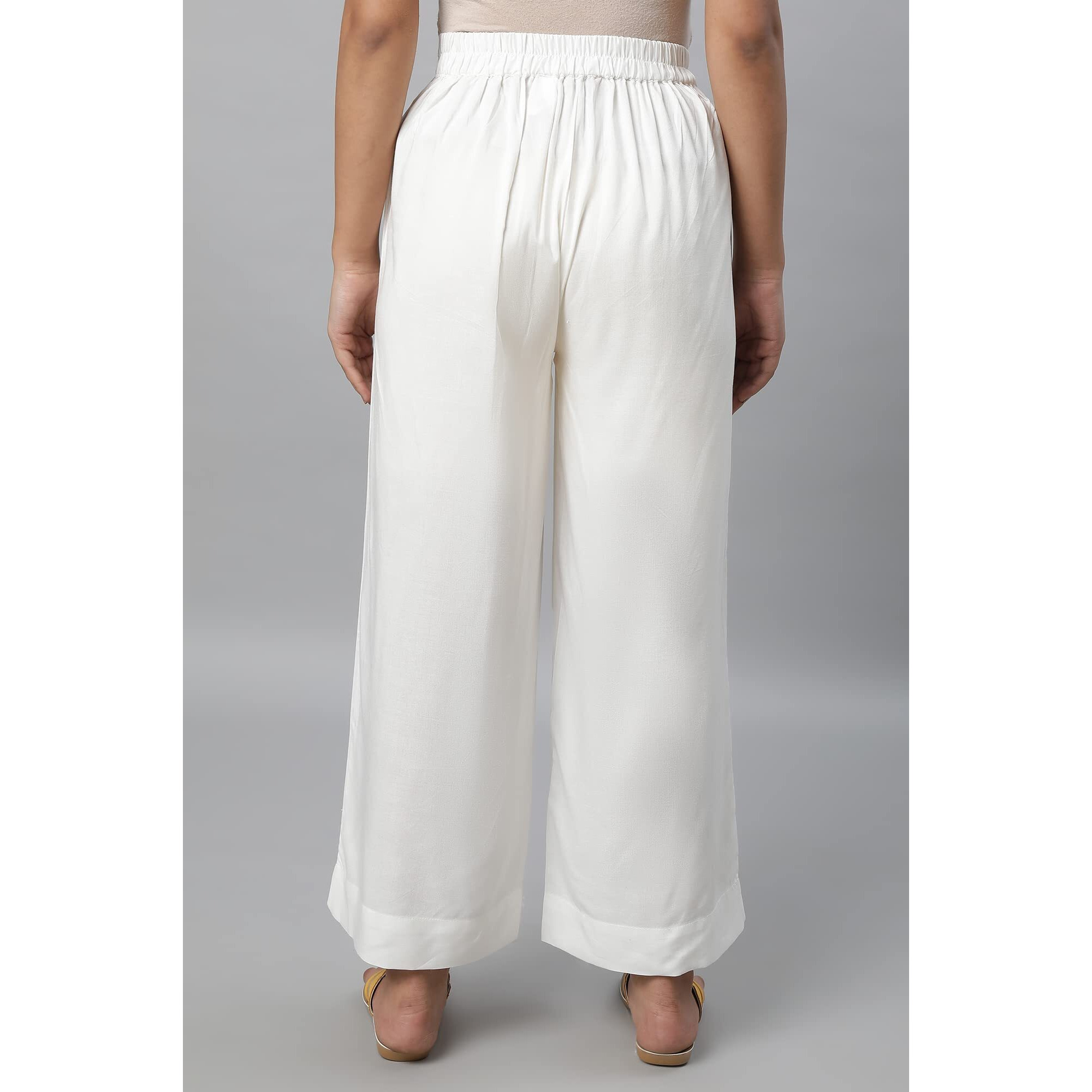 Aurelia White Solid Palazzo Pants for Women
