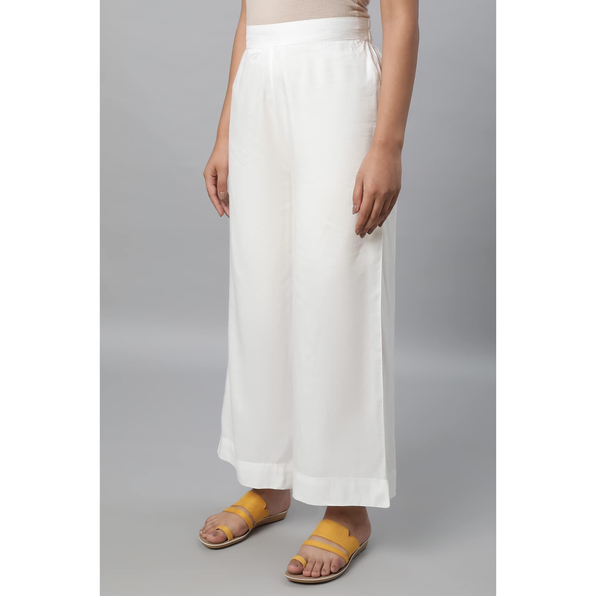 Aurelia White Solid Palazzo Pants for Women