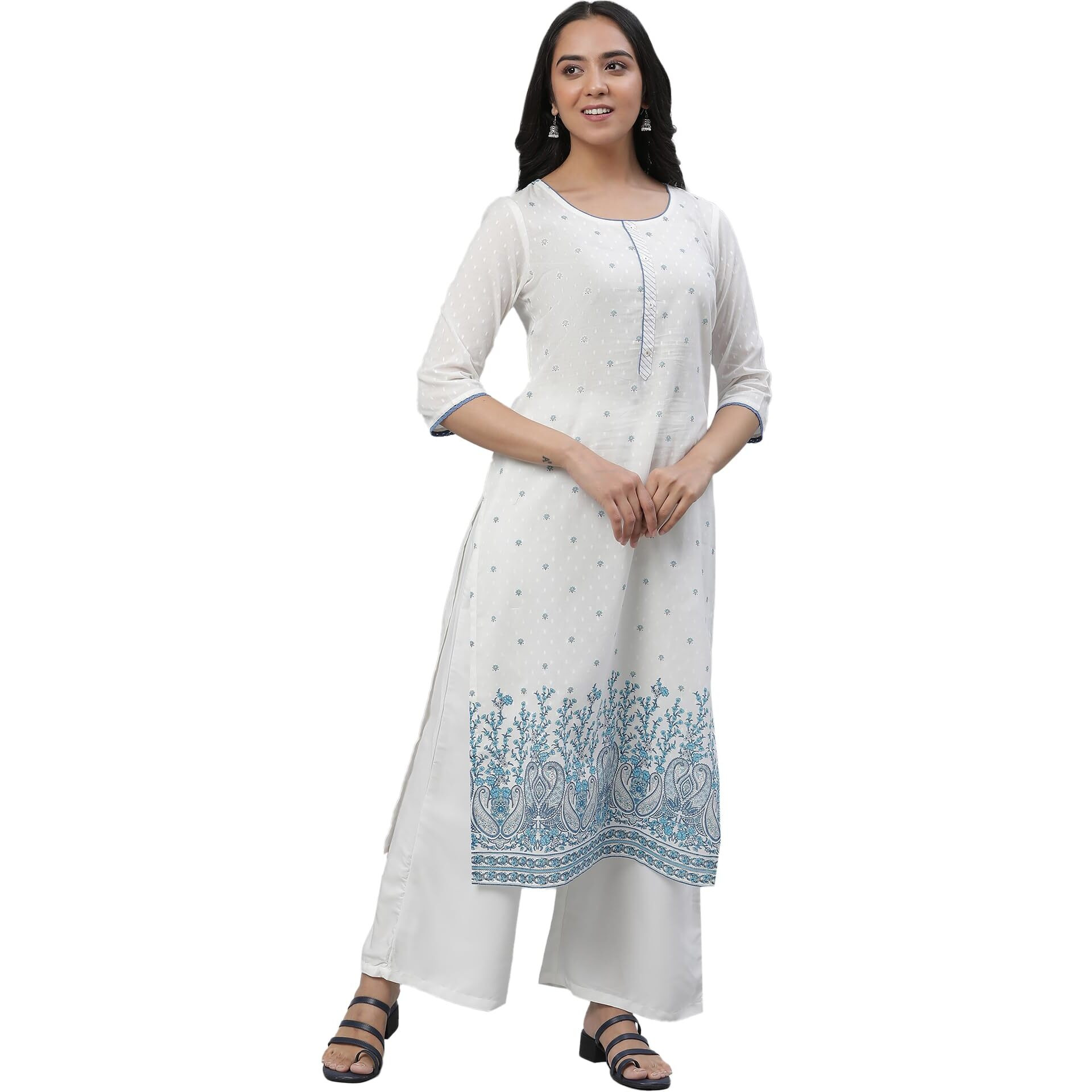 Aurelia Women's Paisley Printed Cotton Regular White Kurta