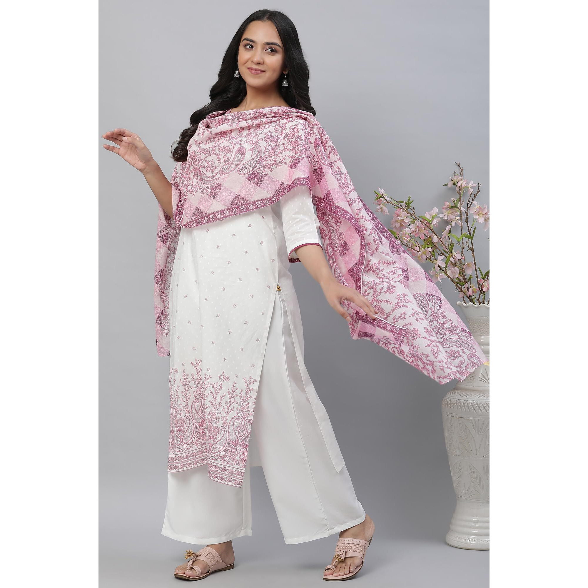Aurelia Purple Floral Printed Cotton Regular Stole for Women