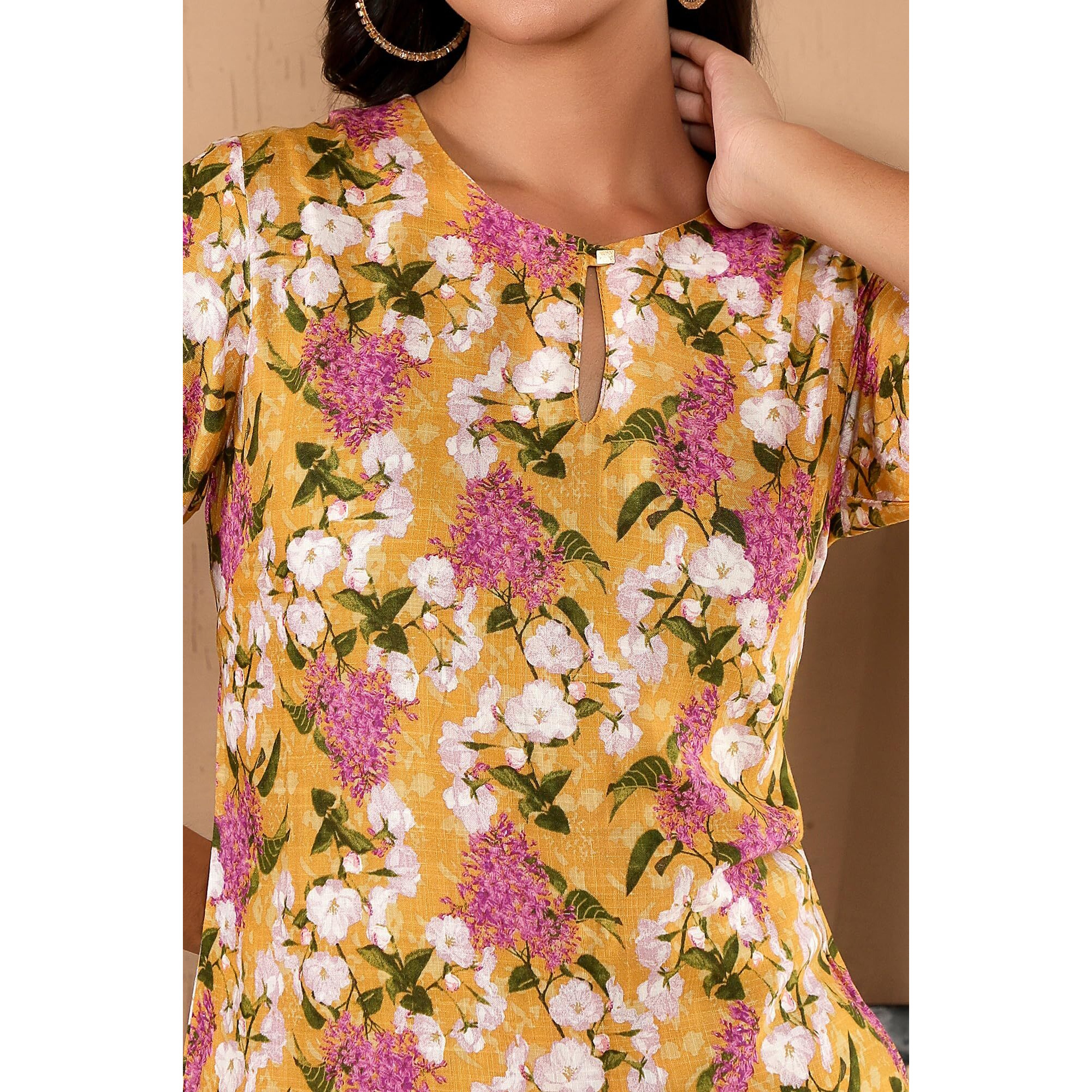 W Yellow Floral Printed Women's Kurta Dupatta Bottomwear Set