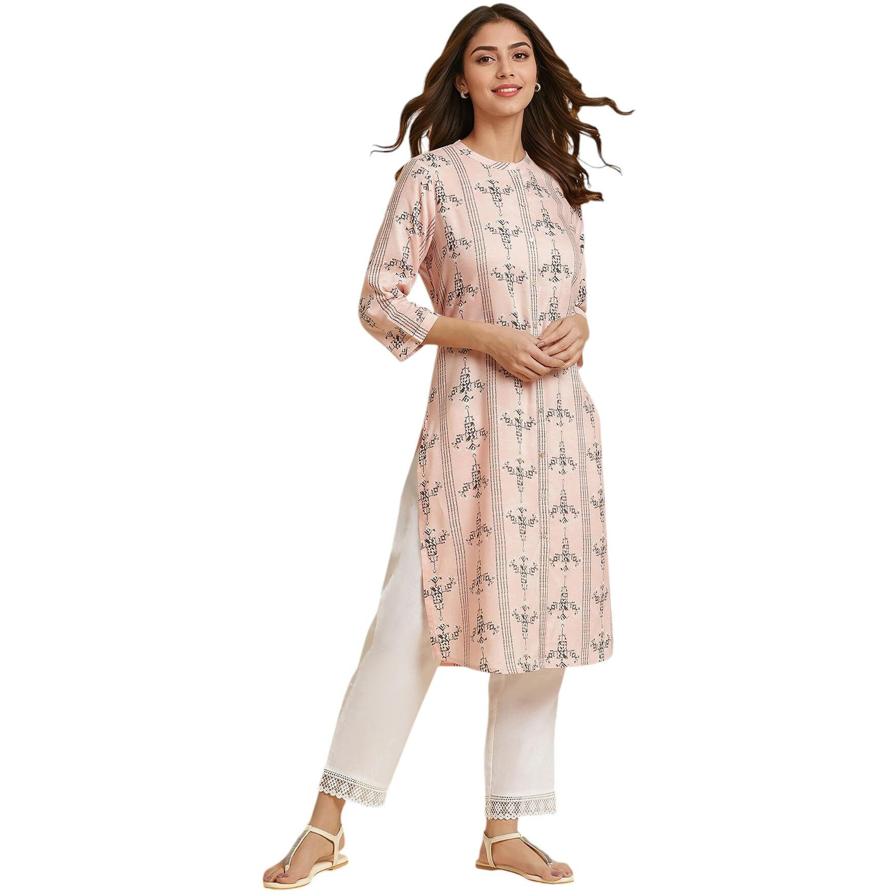 W for Woman Women's Viscose Regular Kurta (23AUW19916-122831_Crepe Pink