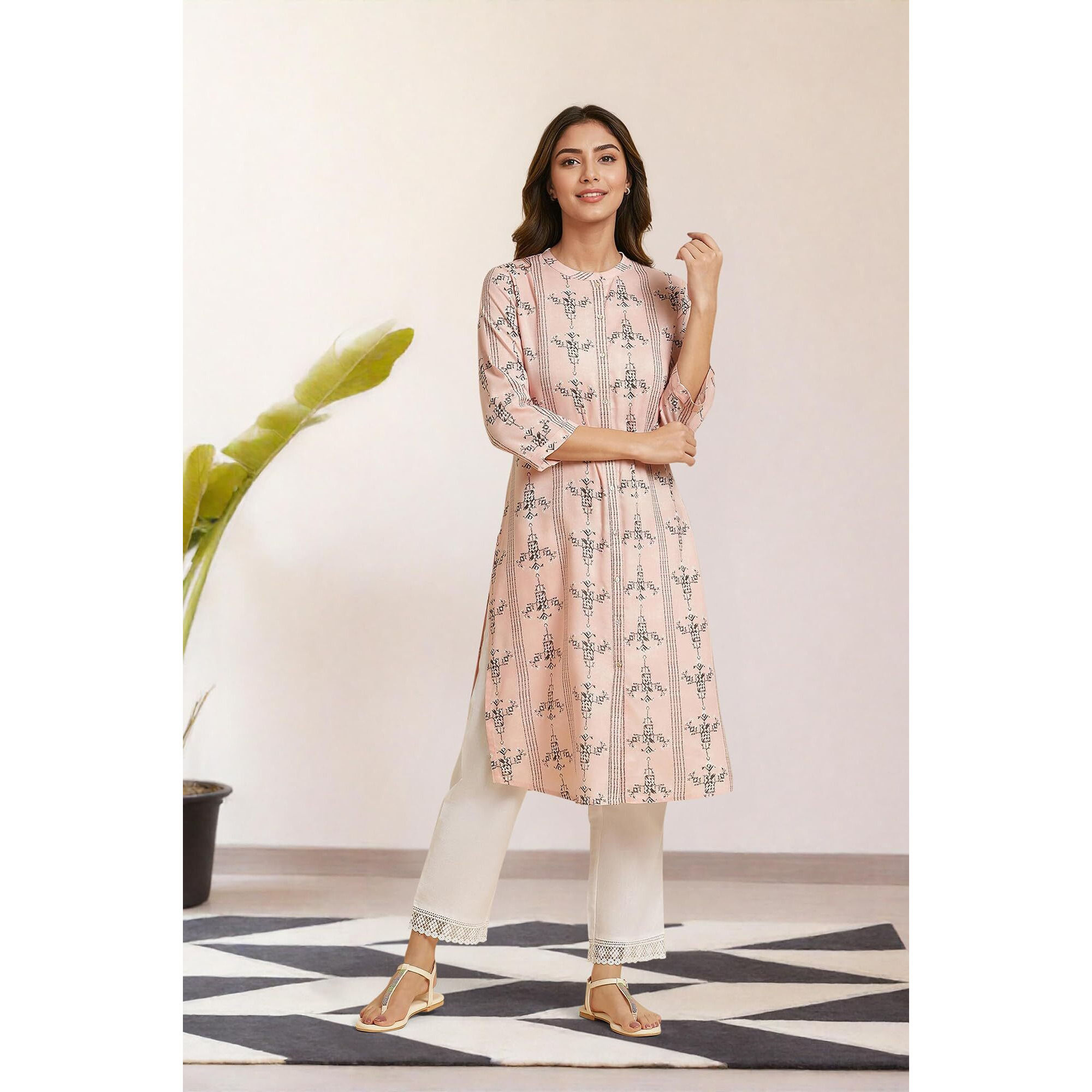W for Woman Women's Viscose Regular Kurta (23AUW19916-122831_Crepe Pink