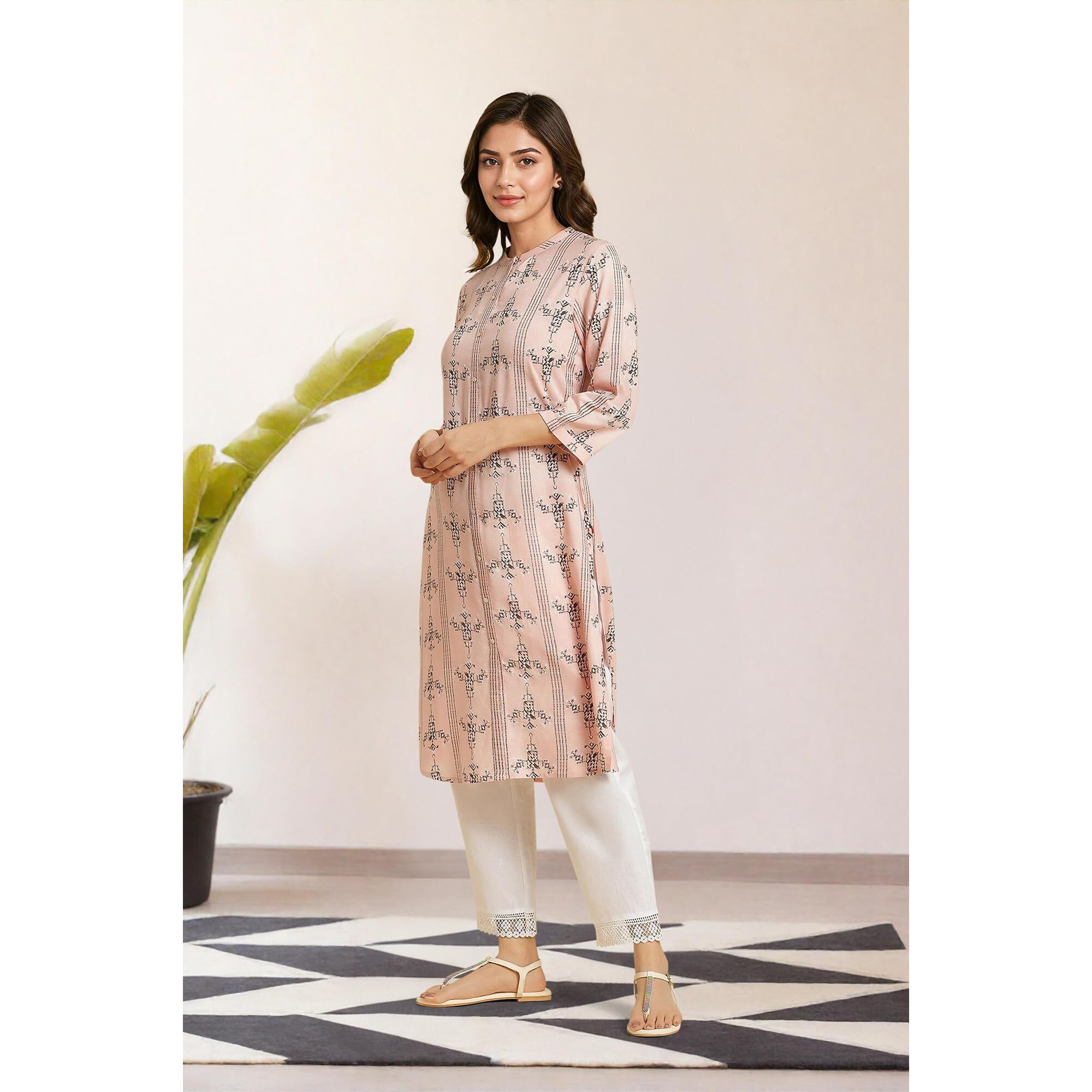 W for Woman Women's Viscose Regular Kurta (23AUW19916-122831_Crepe Pink