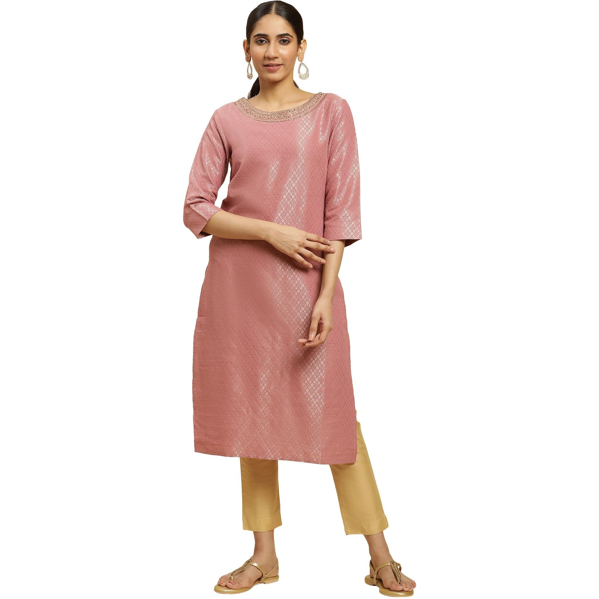 W for Woman Women's Cotton Blend Solid Regular Kurta (23AUW12748-313368_Purple