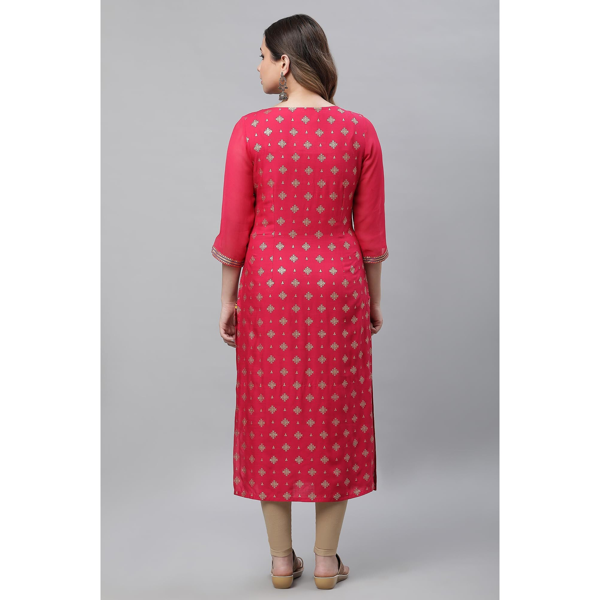 Aurelia Pink Foil Pattern Lace Straight Long Kurta