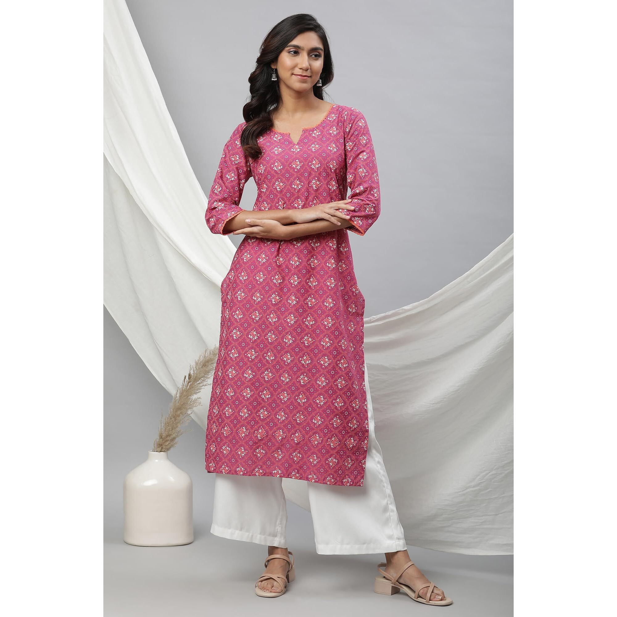 Aurelia Maroon Geometric Printed Printed Lace Cotton Straight Long Kurta