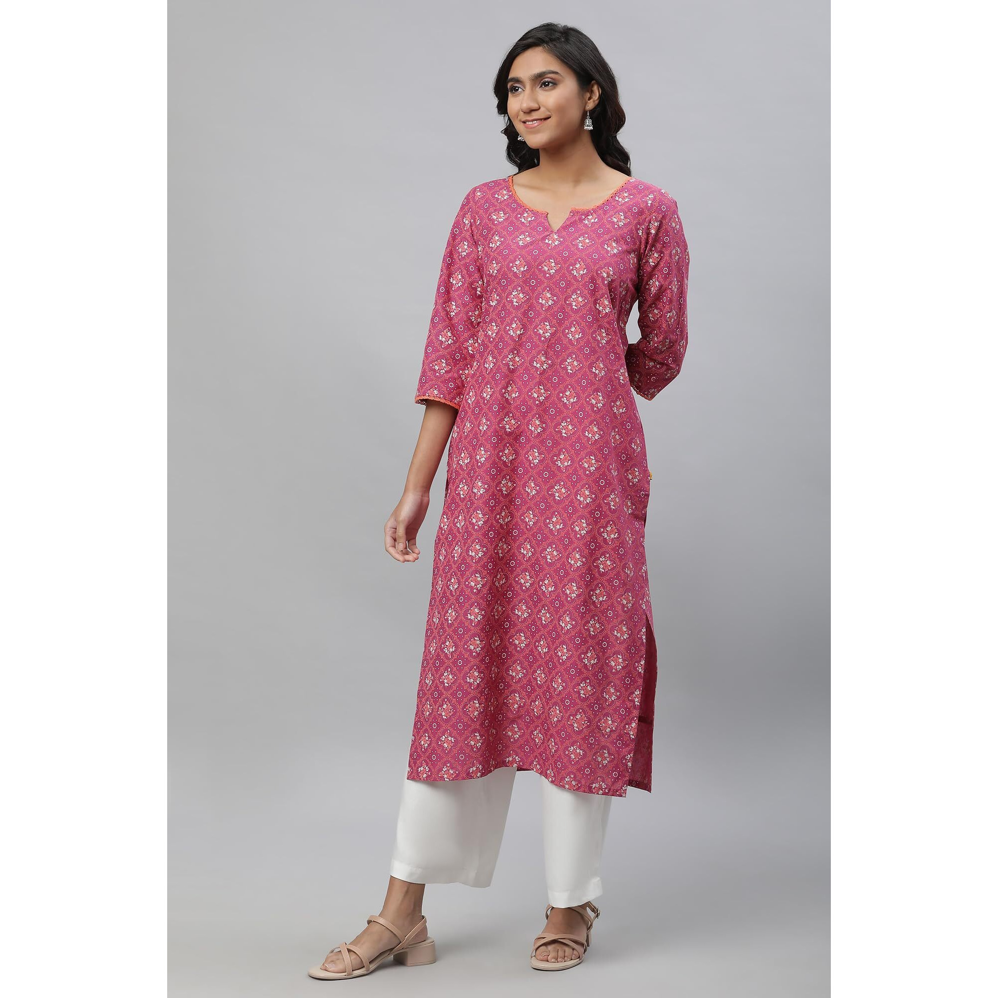 Aurelia Maroon Geometric Printed Printed Lace Cotton Straight Long Kurta