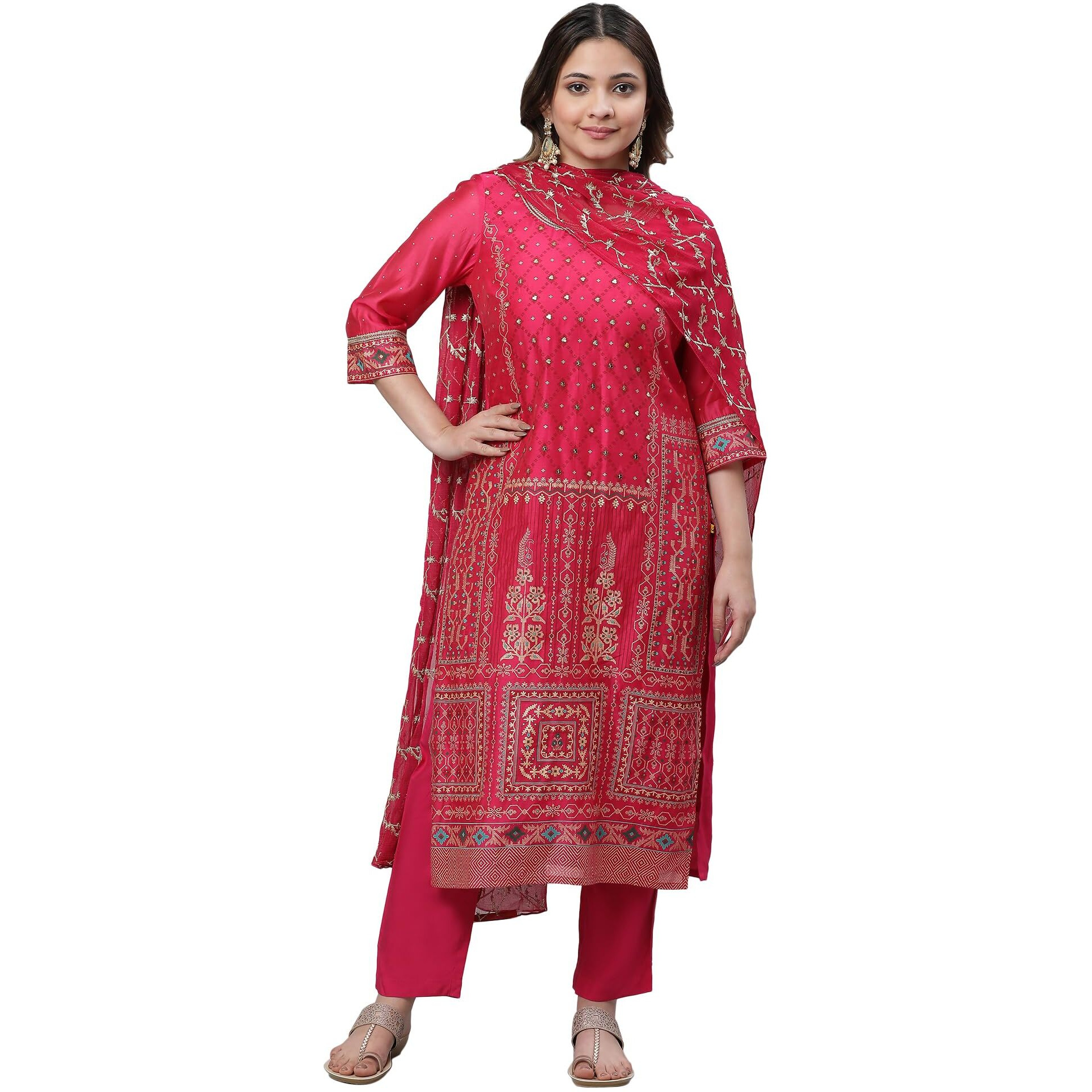 Aurelia Pink Abstract Printed Geometric Printed Blend Kurta Dupatta Bottomwear