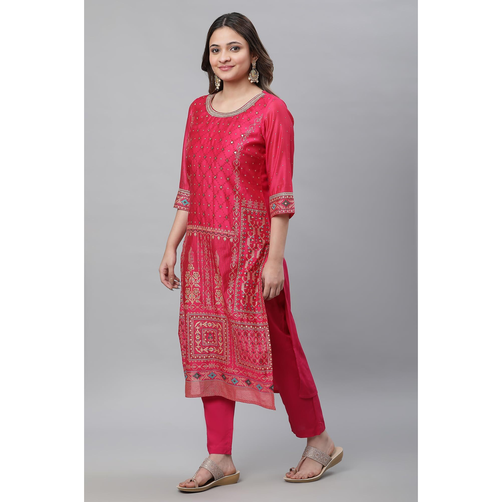 Aurelia Pink Abstract Printed Geometric Printed Blend Kurta Dupatta Bottomwear