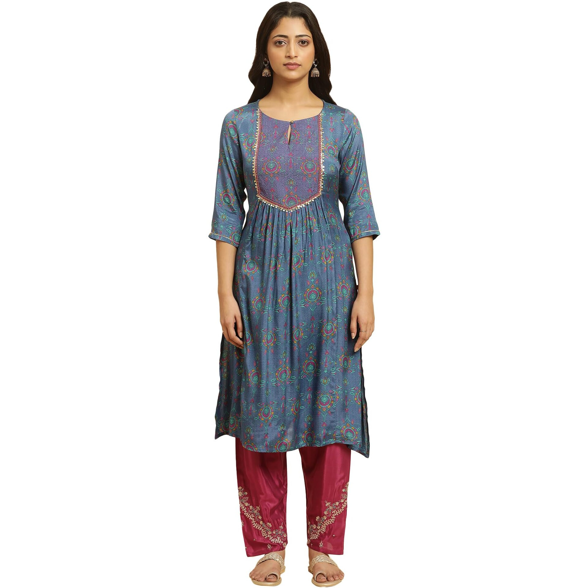 W for Woman Blue Embroidered Festive Kurta_23AUW19862-122779_L