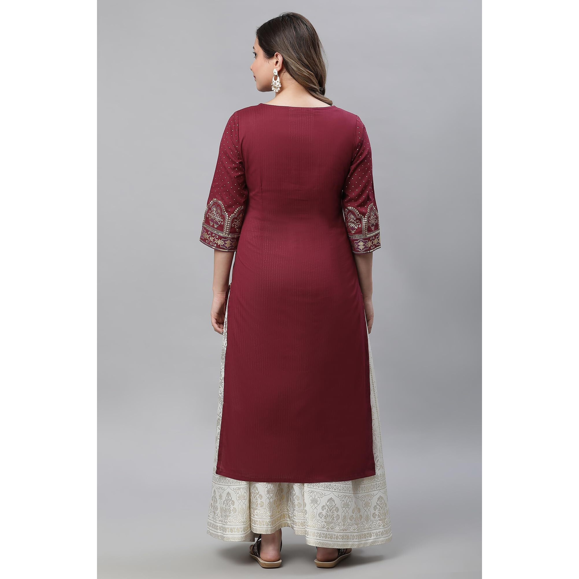 Aurelia Maroon Geometric Printed Printed Lace Cotton Regular Kurta for Women