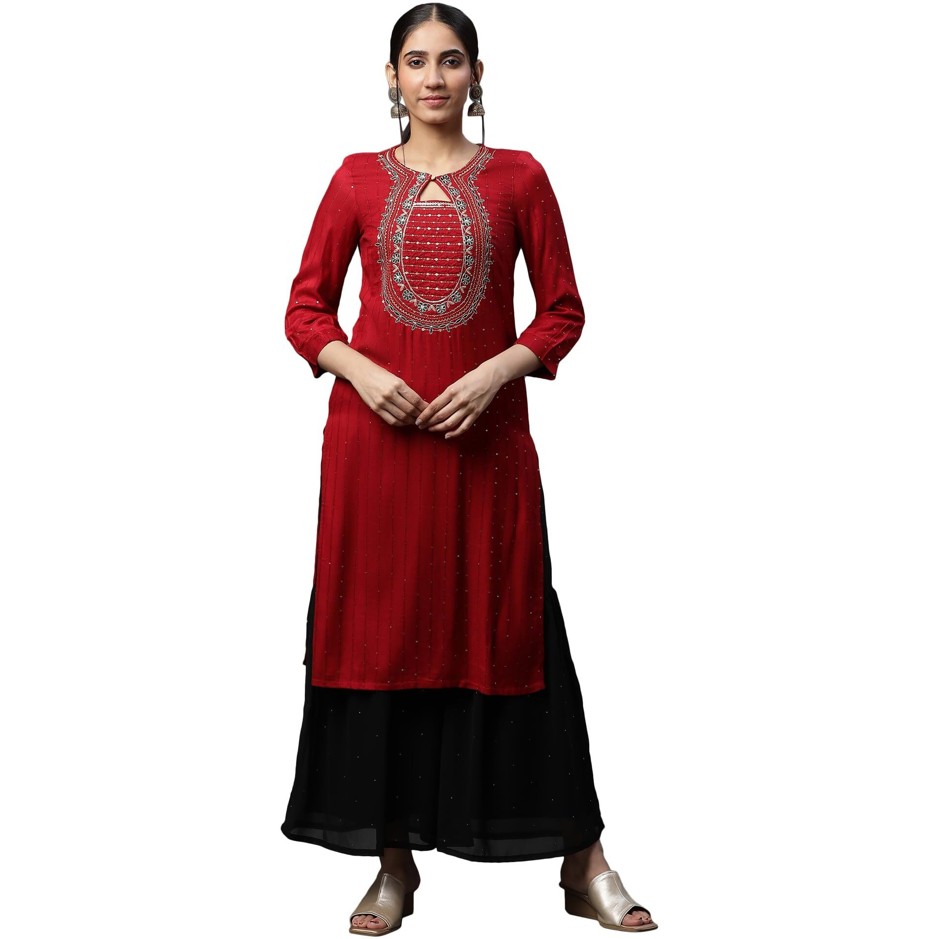 Aurelia Women's Viscose Regular Kurta (23AUA14541-704648_Red