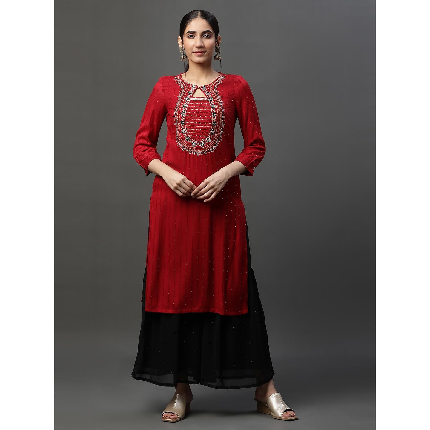 Aurelia Women's Viscose Regular Kurta (23AUA14541-704648_Red