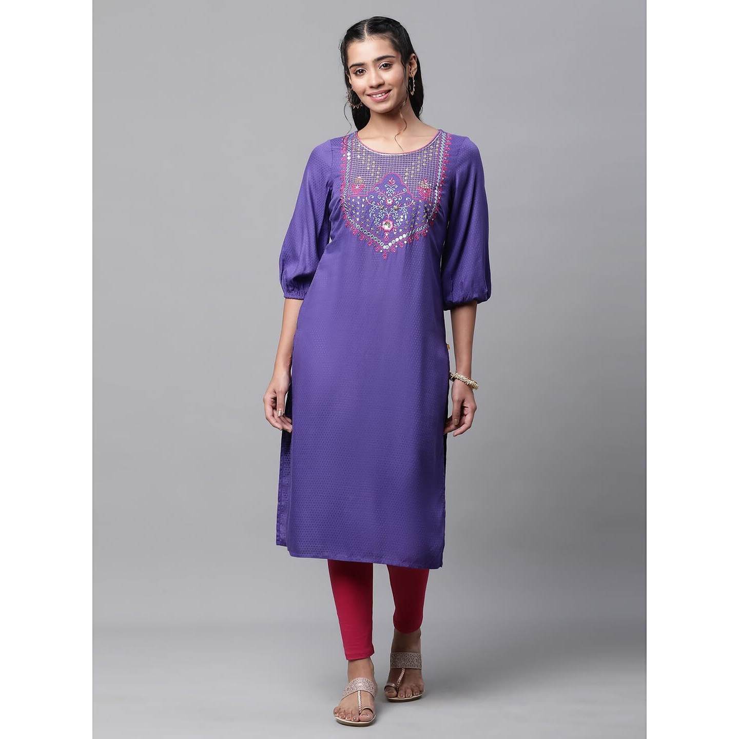 Aurelia Blue Embroidered Zari Sequin Straight Long Kurta