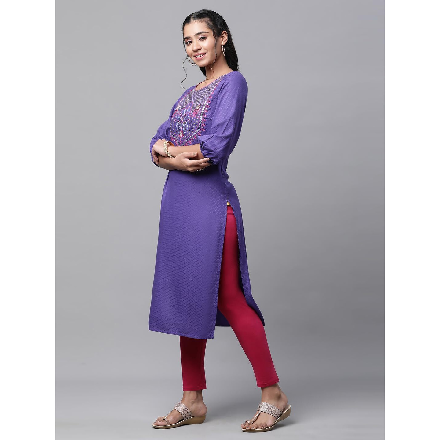 Aurelia Blue Embroidered Zari Sequin Straight Long Kurta