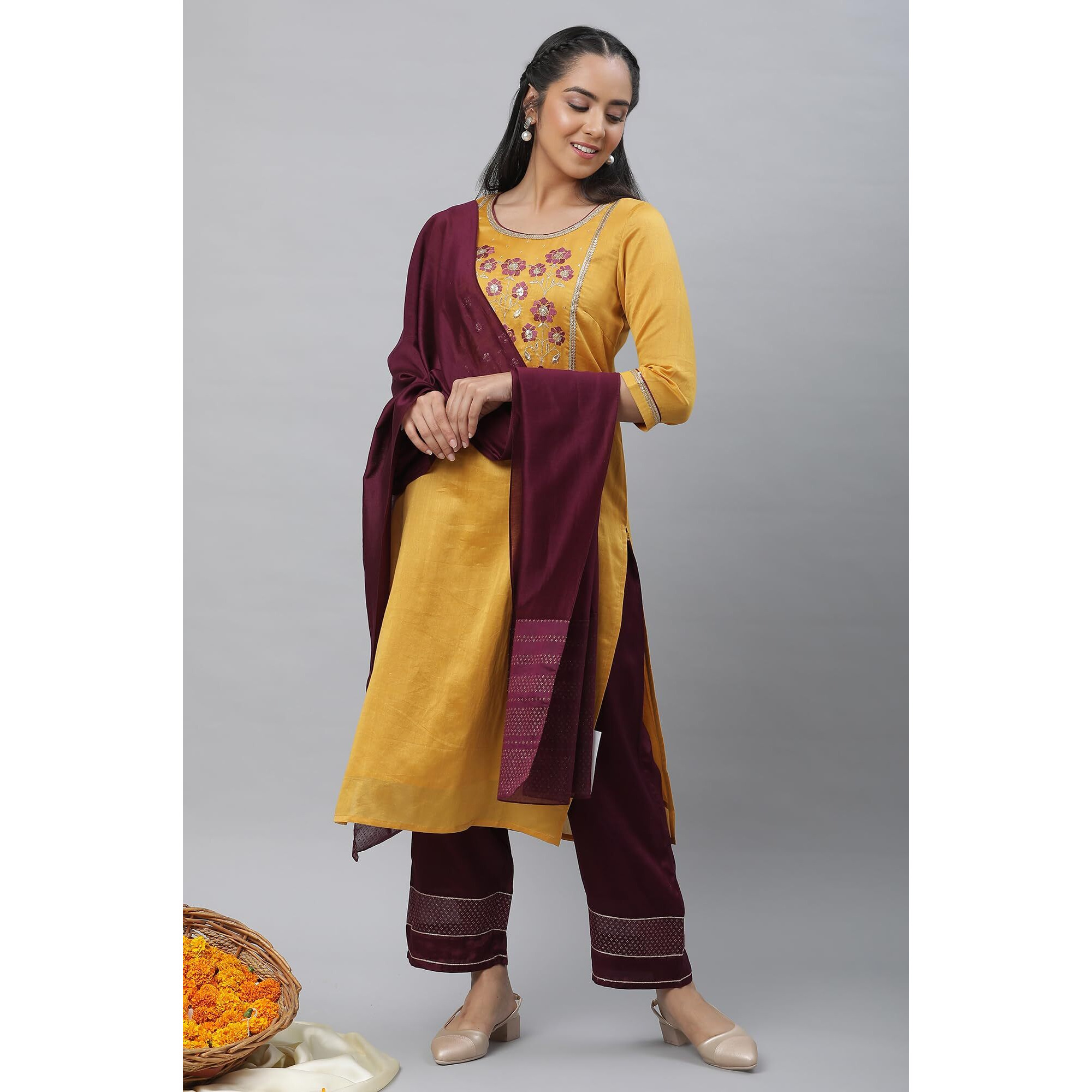 Aurelia Women Kurta, Palazzo & Dupatta 23AUAS14190-704231-Yellow-XL